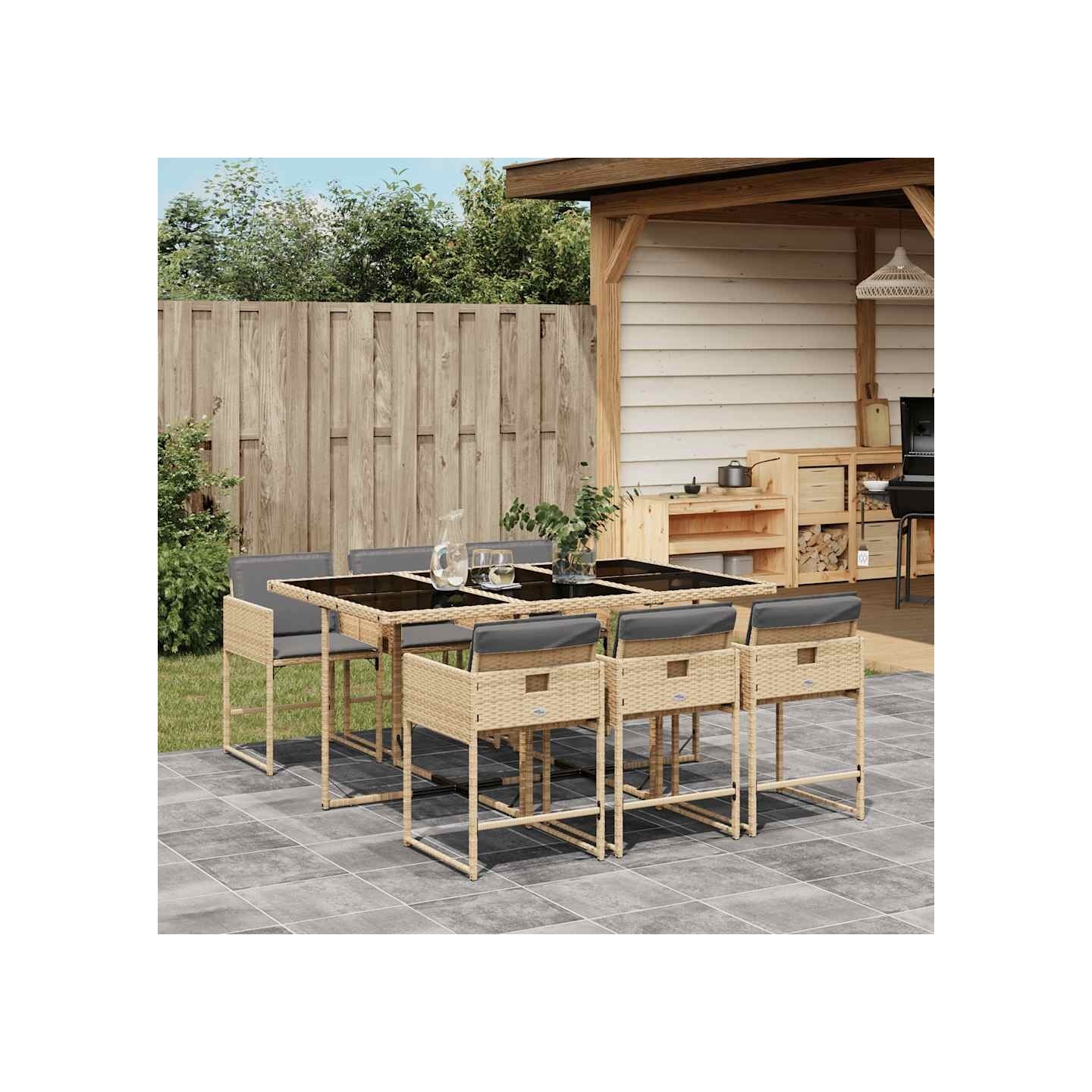 Ensemble à manger de jardin coussins 7 pcs mélange beige rotin