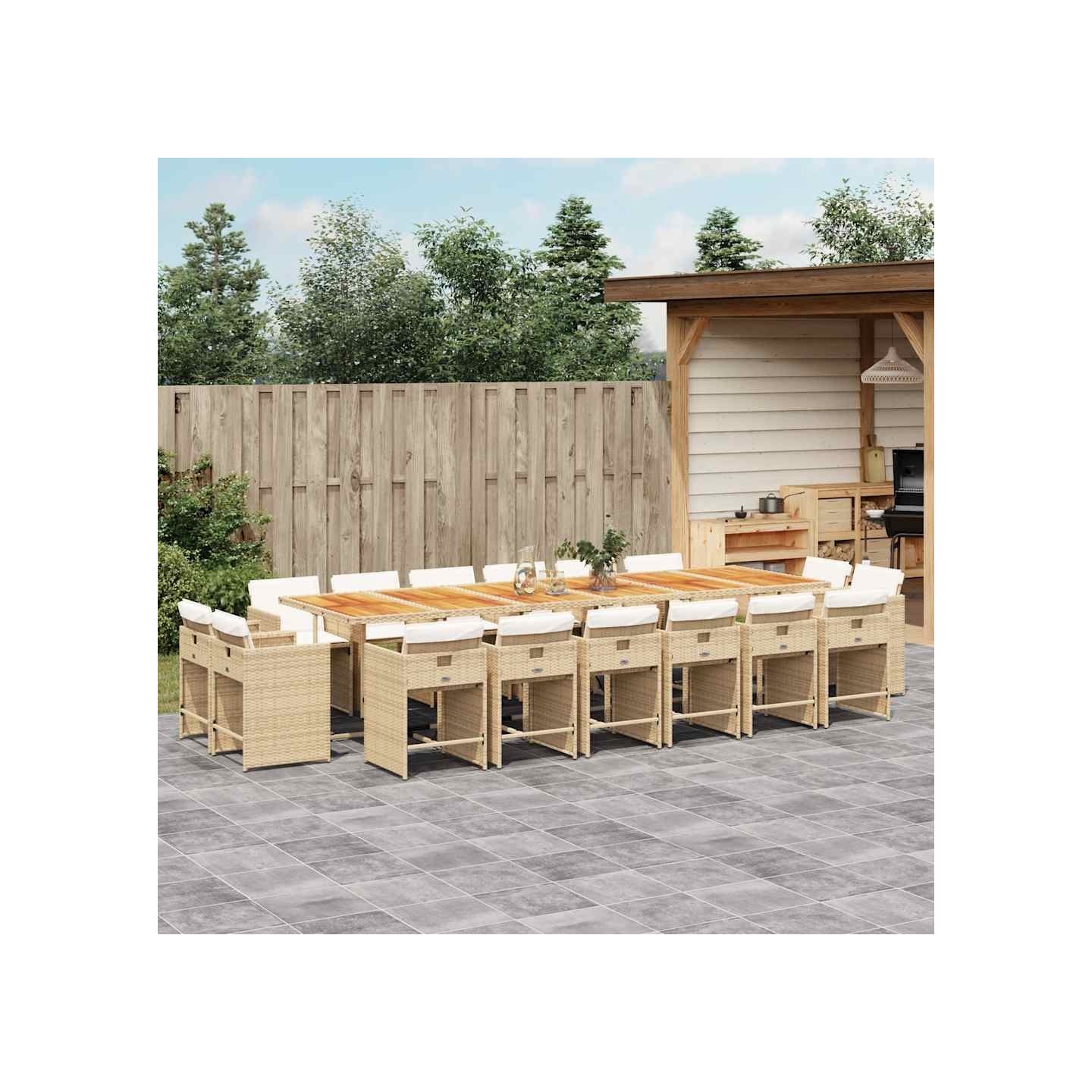 Ensemble à manger de jardin et coussins 17 pcs beige
