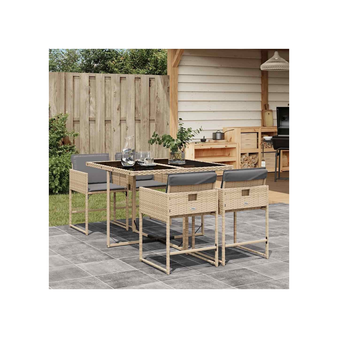Ensemble à manger de jardin coussins 5 pcs mélange beige rotin