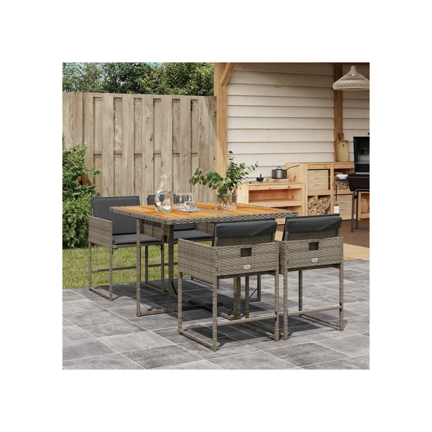 Ensemble à manger de jardin 5 pcs coussins gris résine tressée