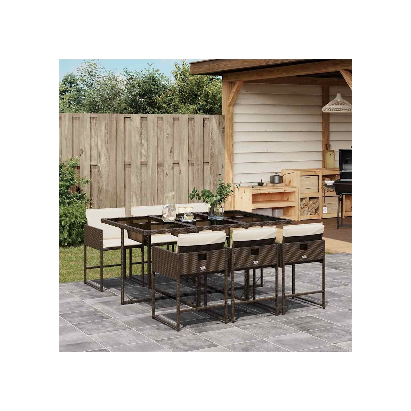 Ensemble à manger de jardin et coussins 7 pcs marron rotin
