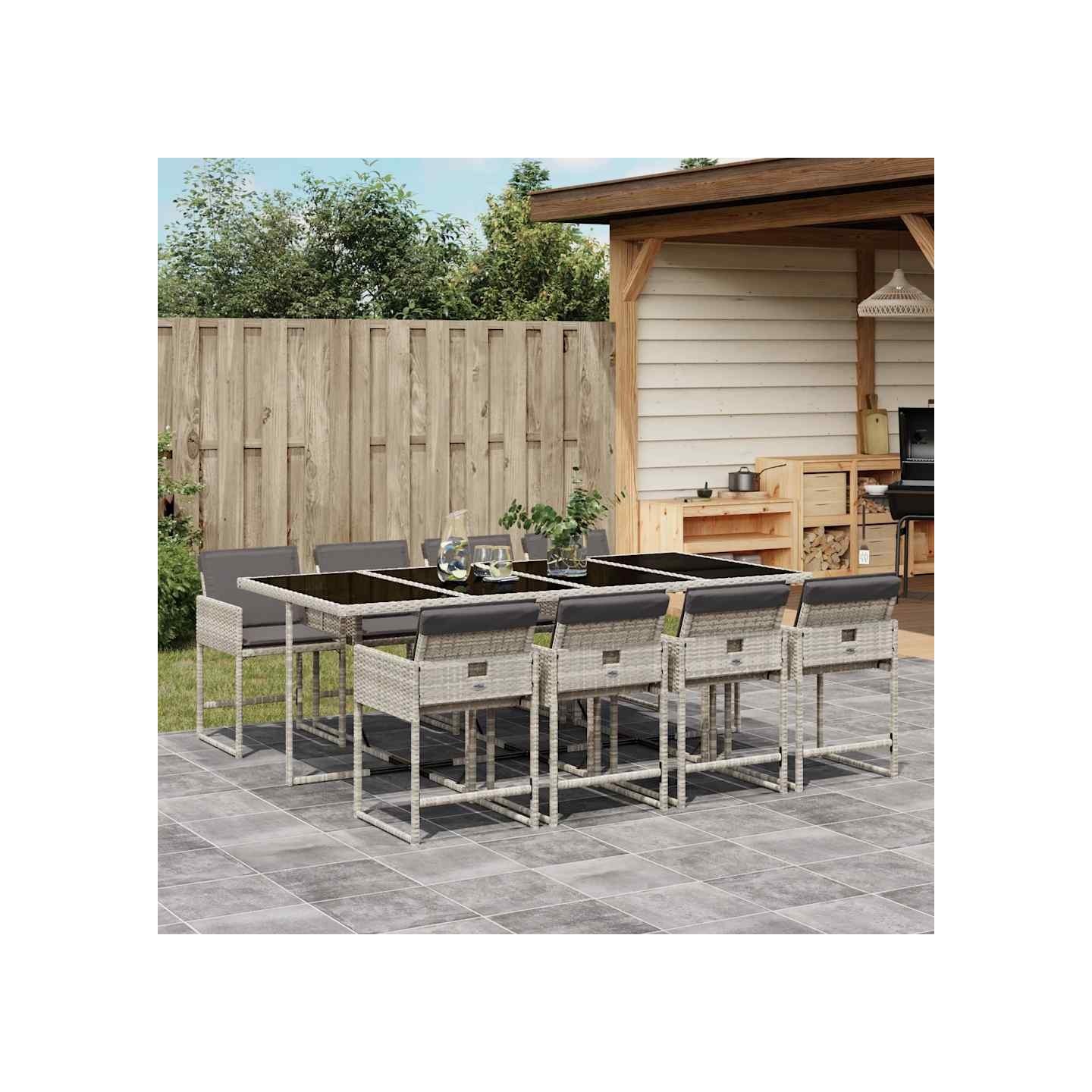 Ensemble à manger de jardin et coussins 9 pcs gris clair rotin