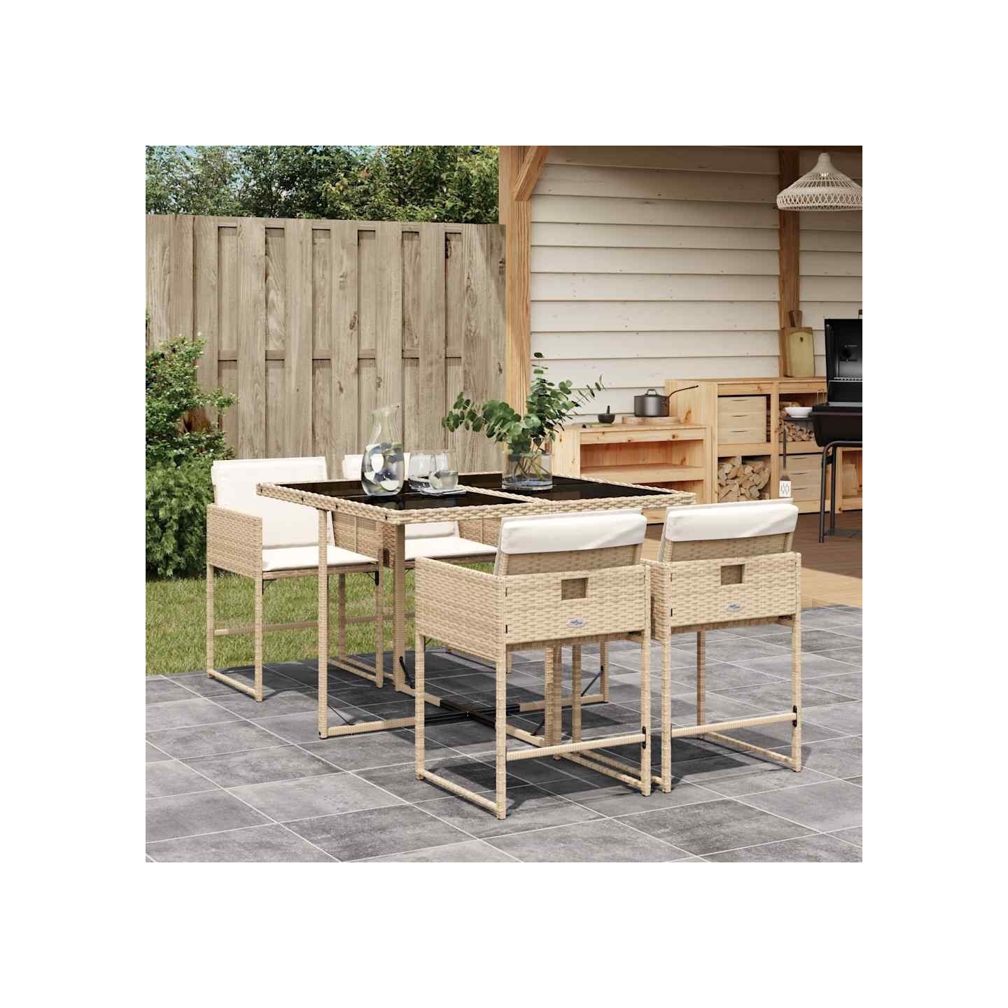 Ensemble à manger de jardin avec coussins 5pcs Beige poly rotin