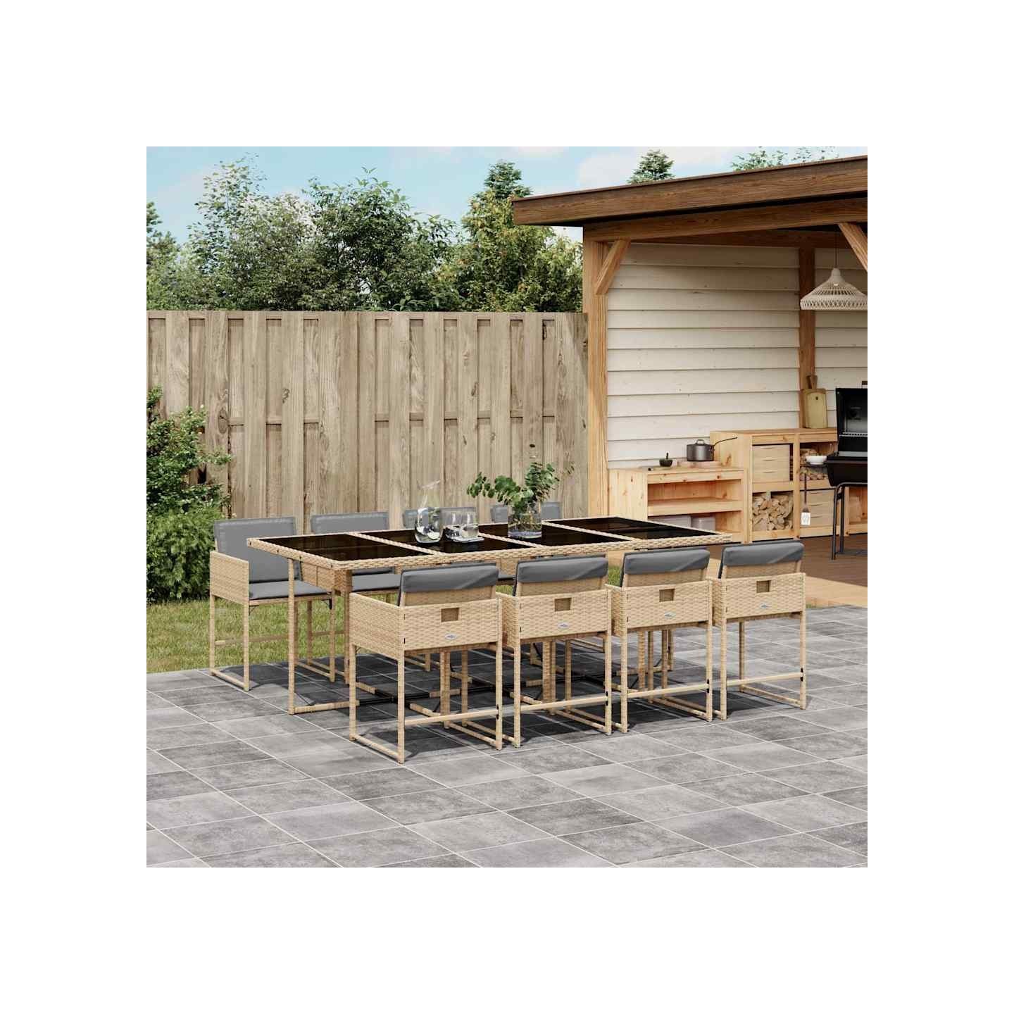 Ensemble à manger de jardin et coussins 9 pcs mélange beige