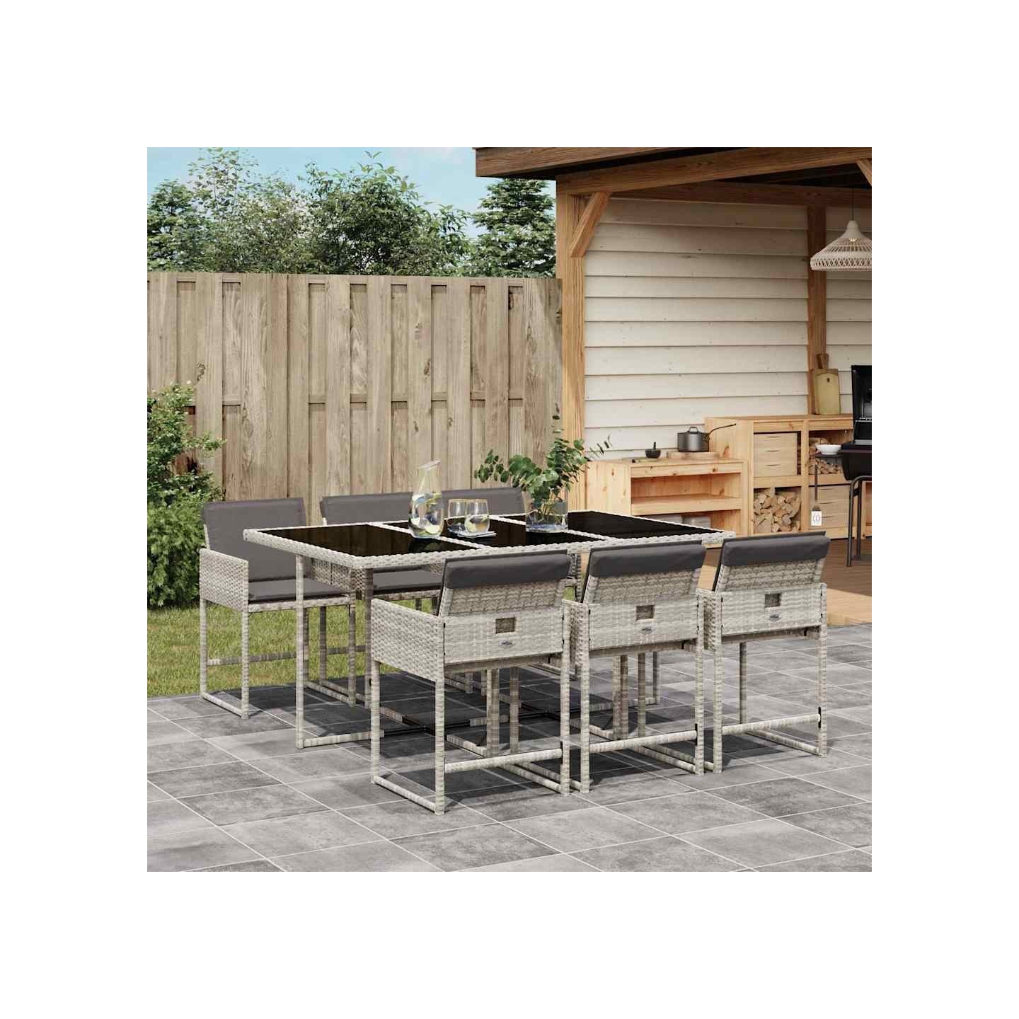 Ensemble à manger de jardin et coussins 7 pcs gris clair rotin