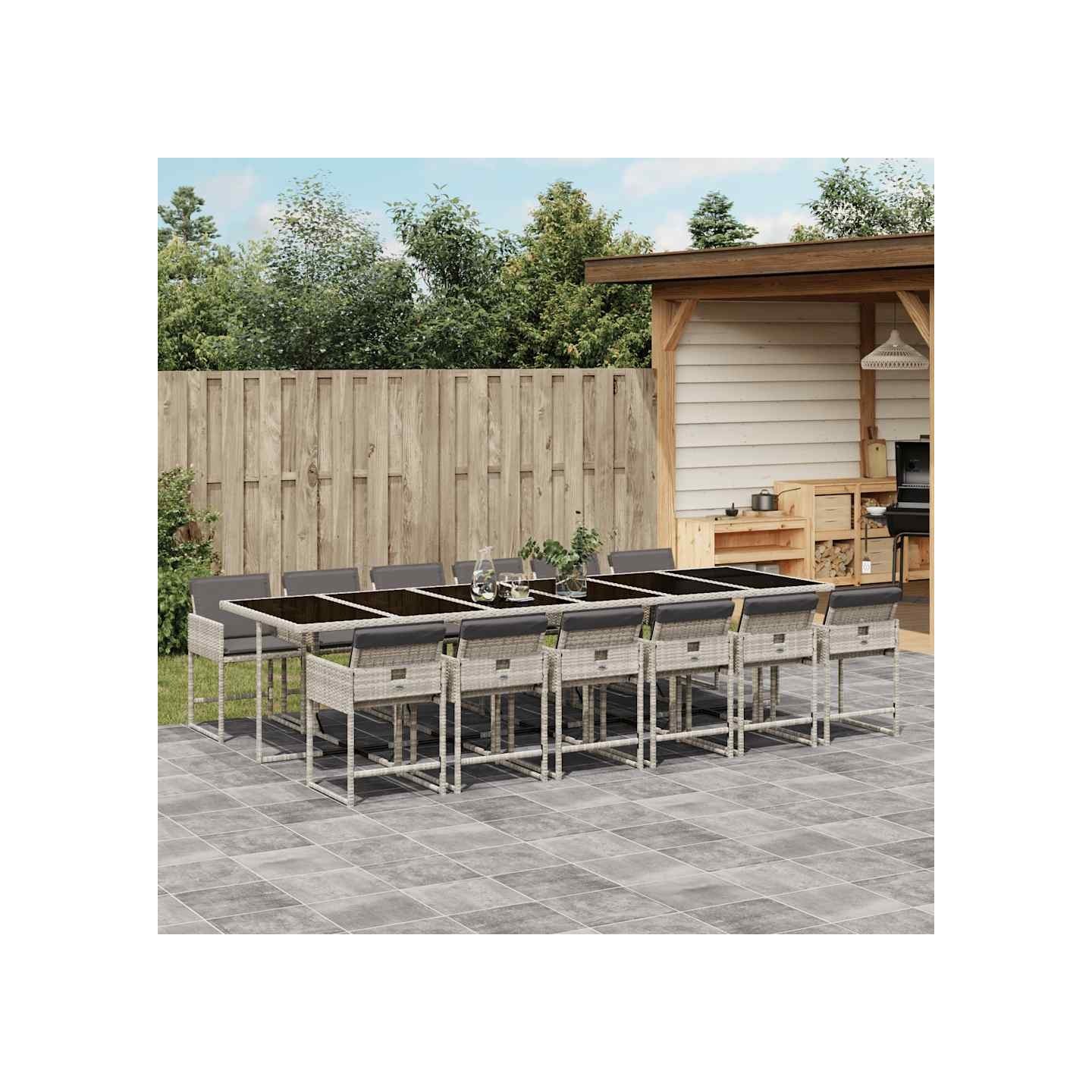 Ensemble à manger de jardin et coussins 13 pcs gris clair rotin