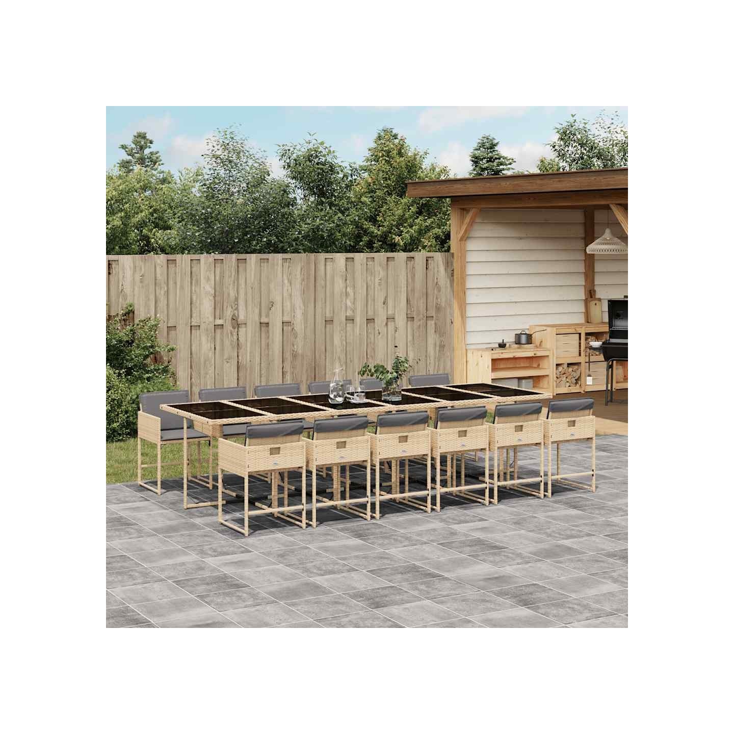 Ensemble à manger de jardin coussins 13 pcs mélange beige rotin