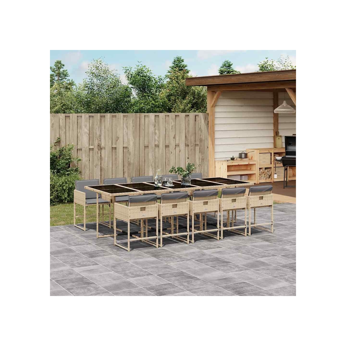 Ensemble à manger de jardin et coussins 11 pcs mélange beige