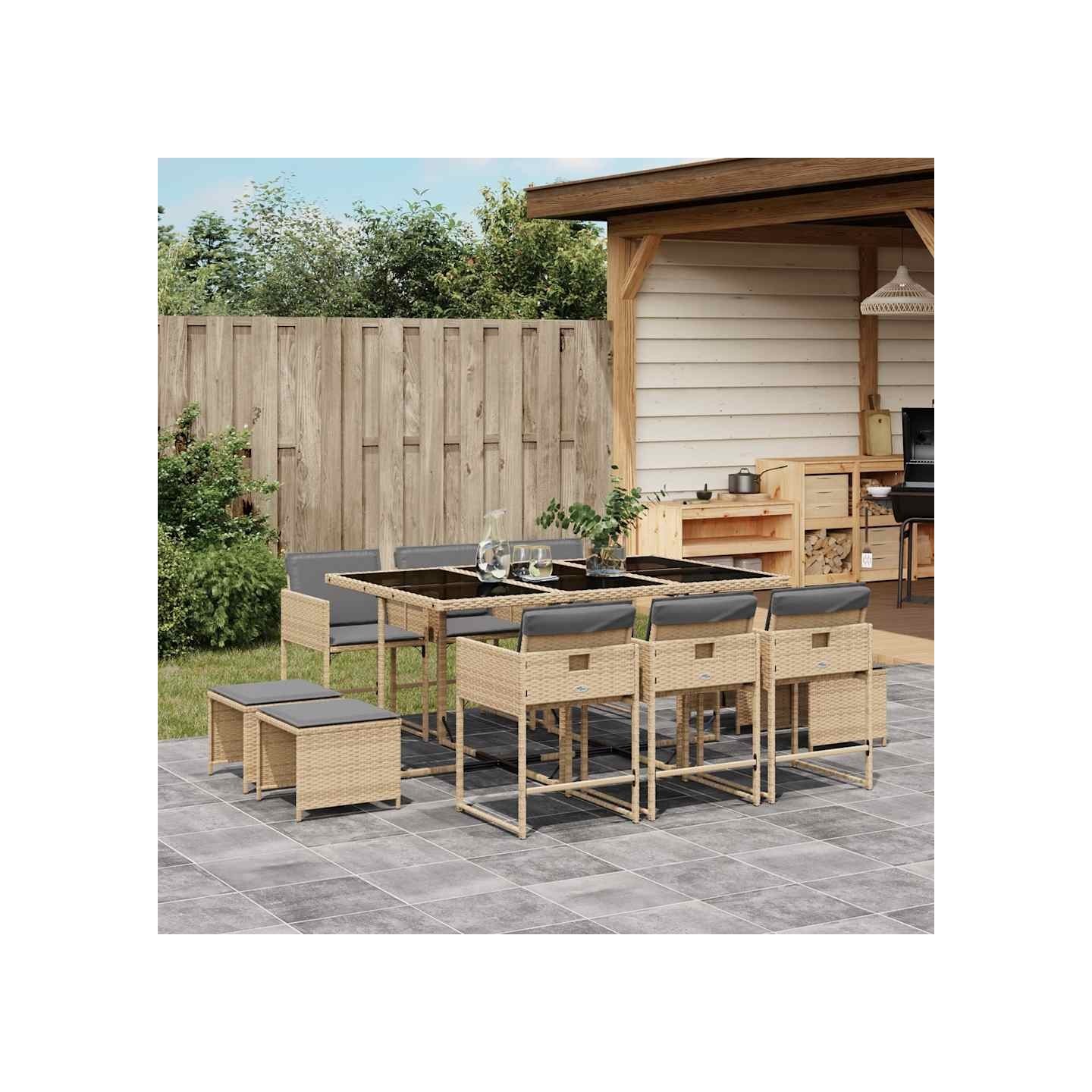 Ensemble à manger de jardin et coussins 11 pcs mélange beige