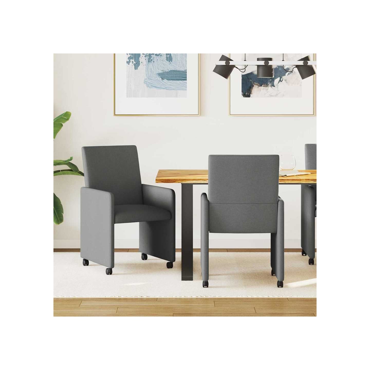 Chaises de Salle à Manger avec Roues 2 pc tissu Gris foncé