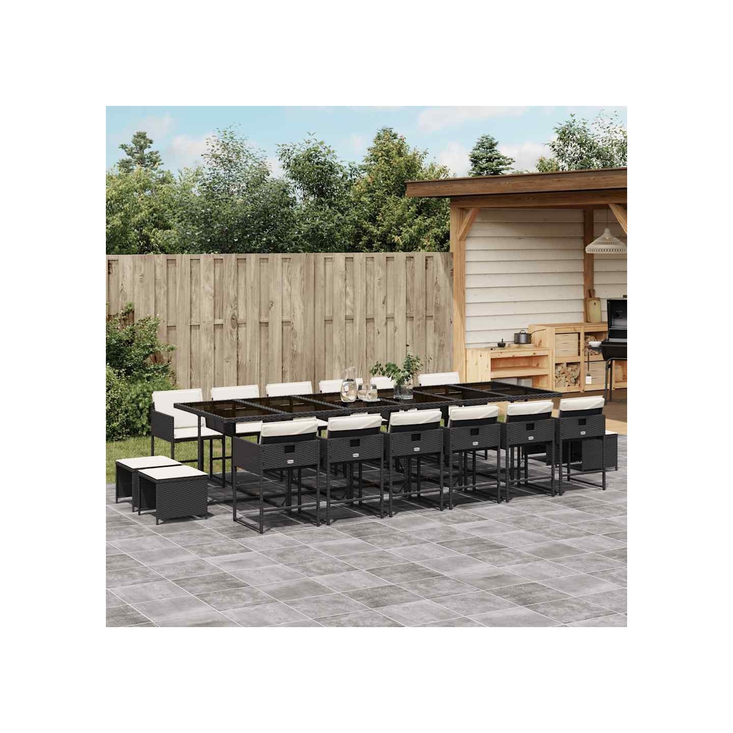 Ensemble à manger de jardin 17 pcs coussins noir résine tressée