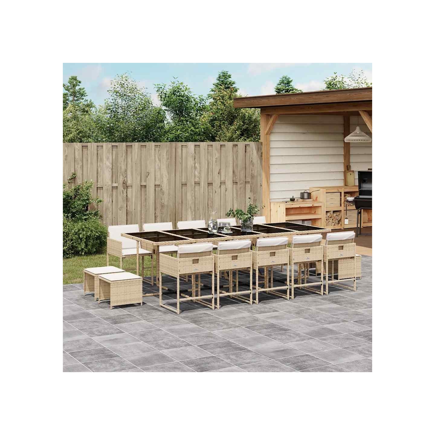 Ensemble à manger de jardin et coussins 15 pcs beige