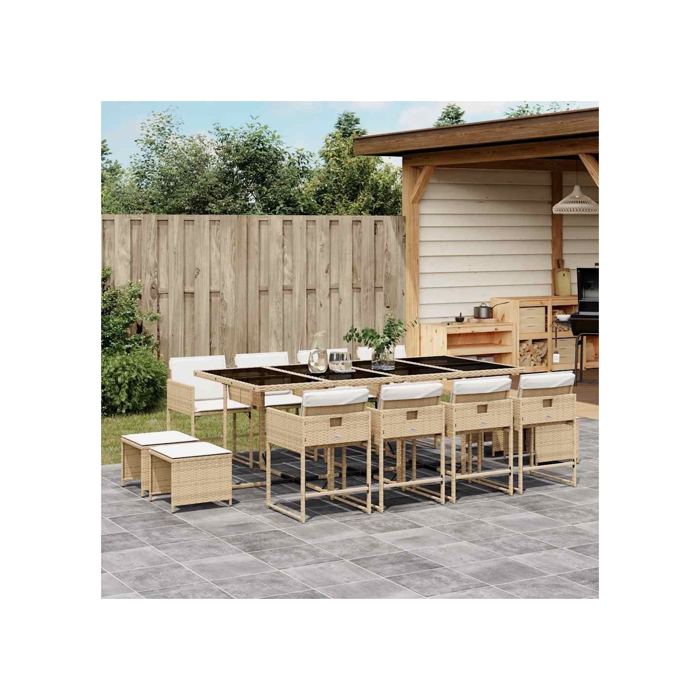 Ensemble à manger de jardin et coussins 13 pcs beige