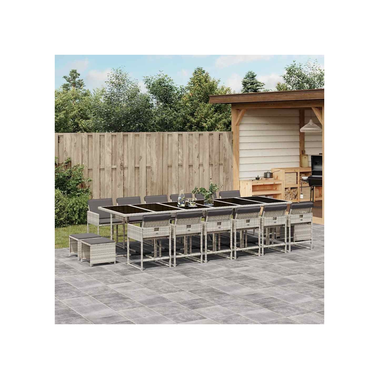Ensemble à manger de jardin et coussins 17 pcs gris clair rotin