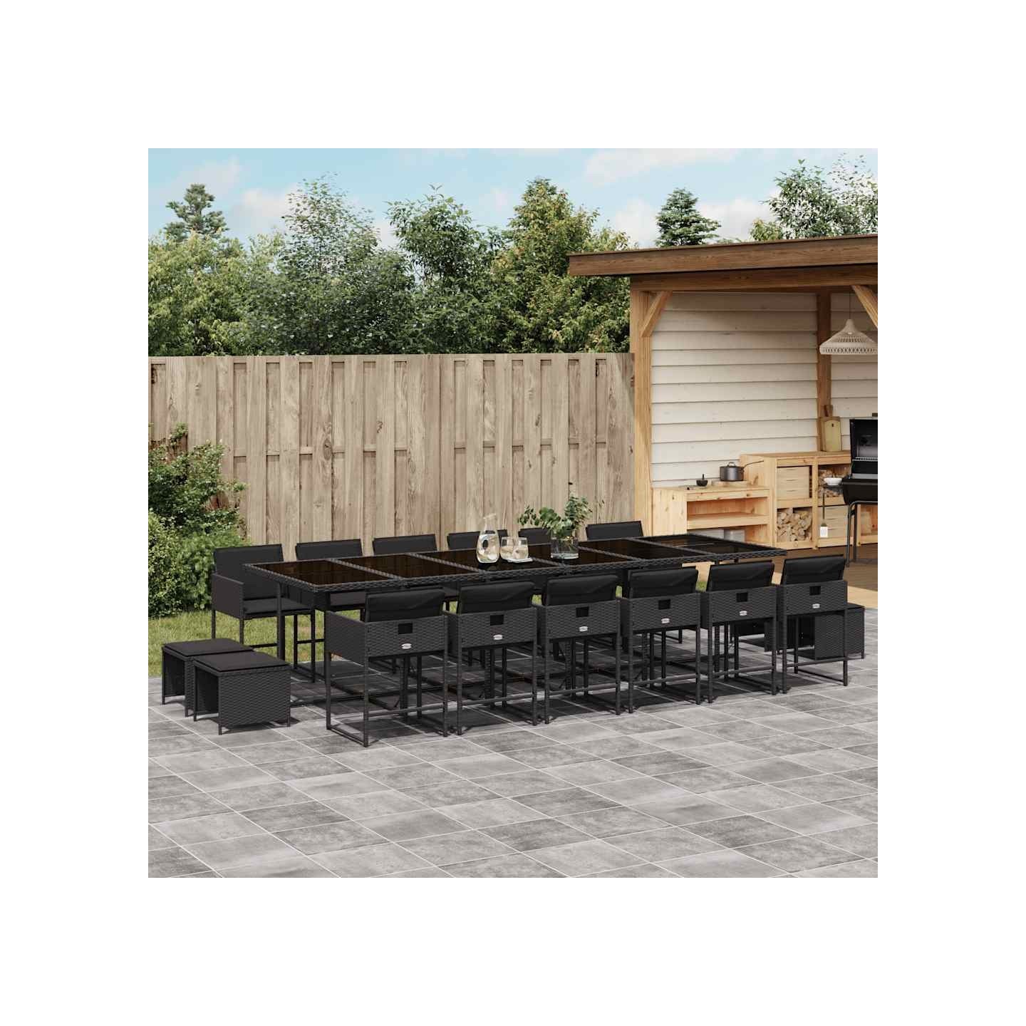 Ensemble à manger de jardin 17 pcs coussins noir résine tressée