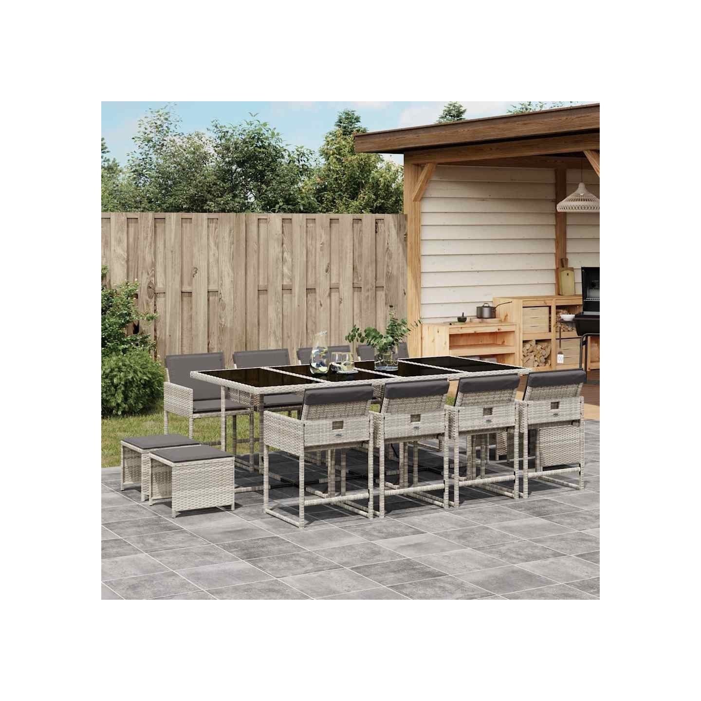 Ensemble à manger de jardin et coussins 13 pcs gris clair rotin