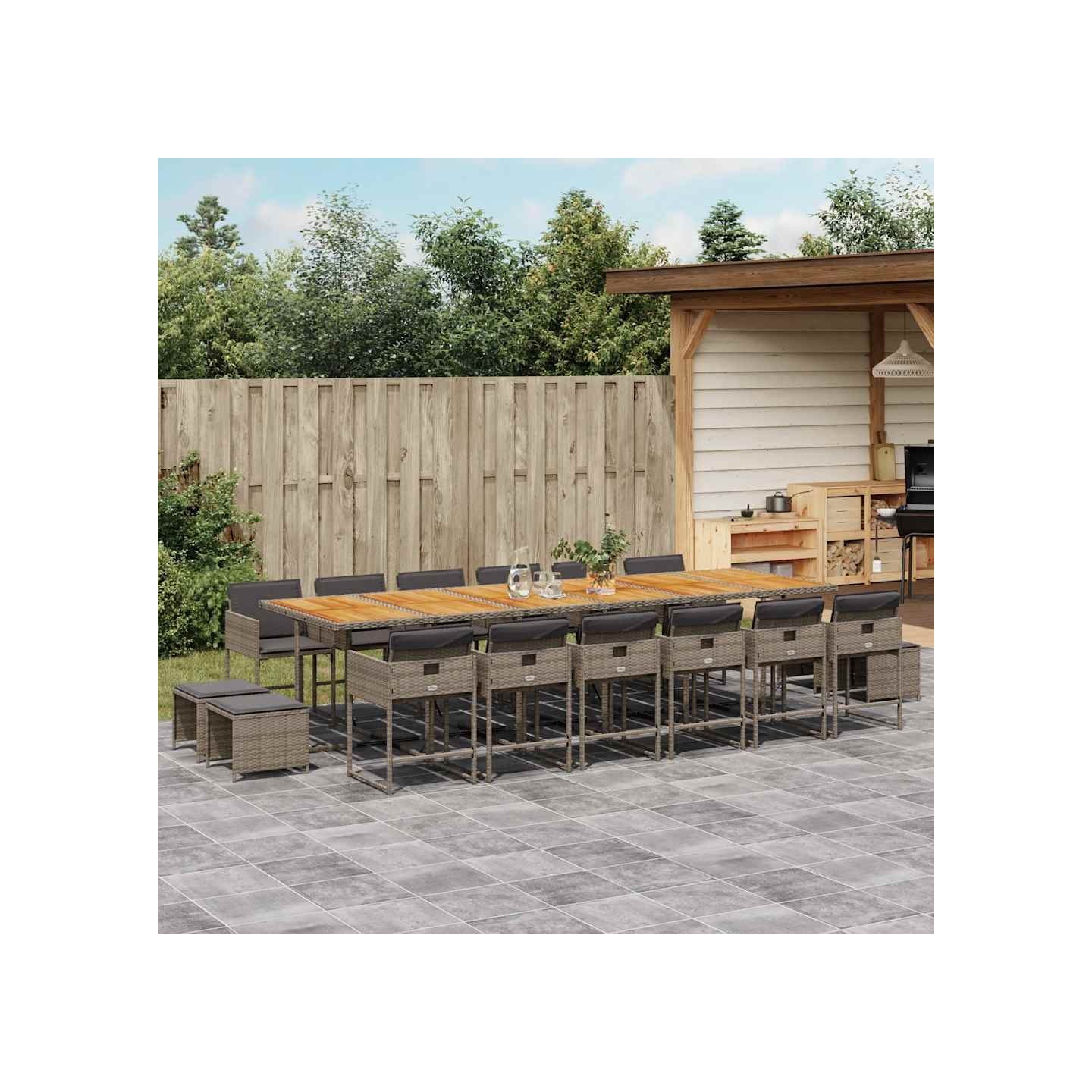 Ensemble à manger de jardin 17 pcs et coussins résine tressée