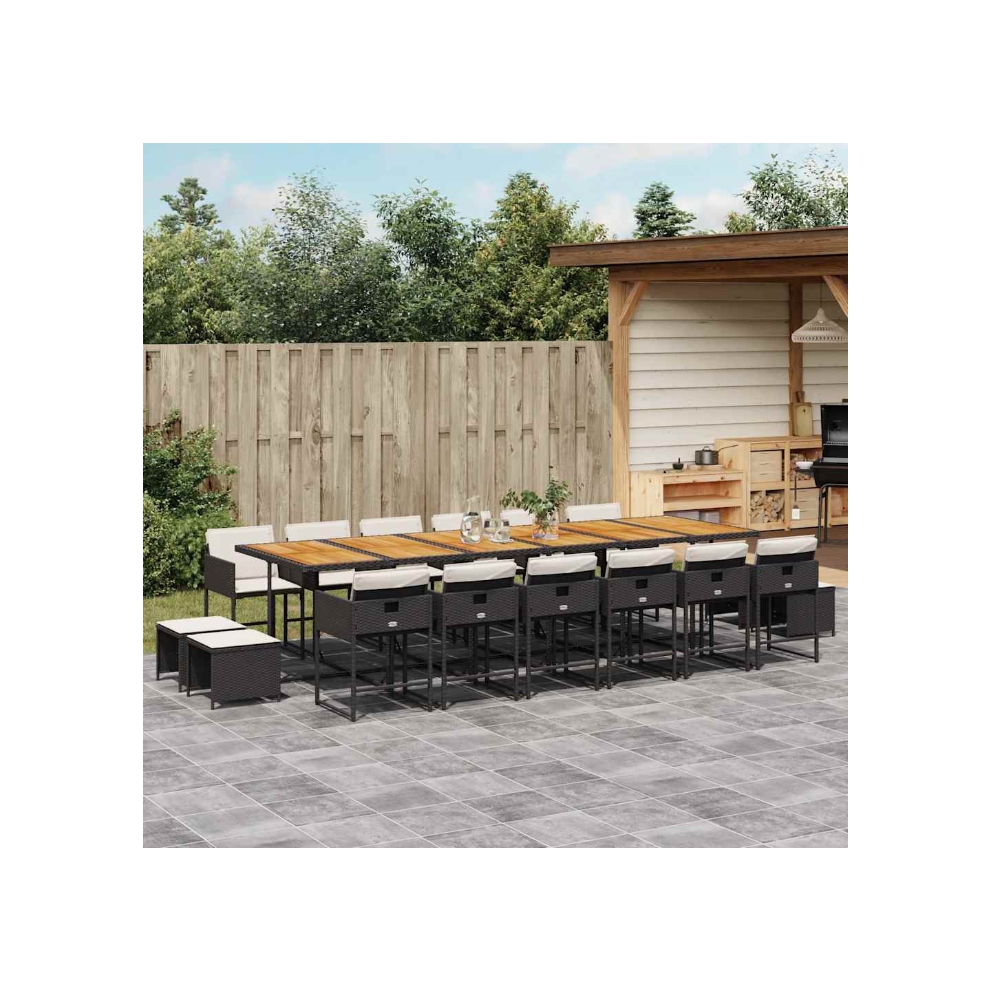 Ensemble à manger de jardin 17 pcs coussins noir résine tressée