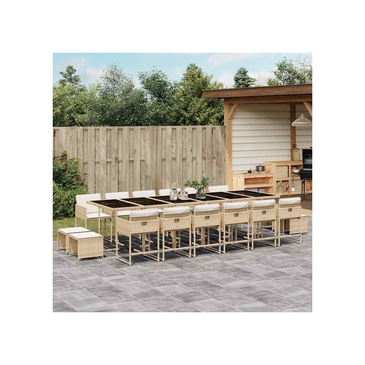 Ensemble à manger de jardin et coussins 17 pcs beige