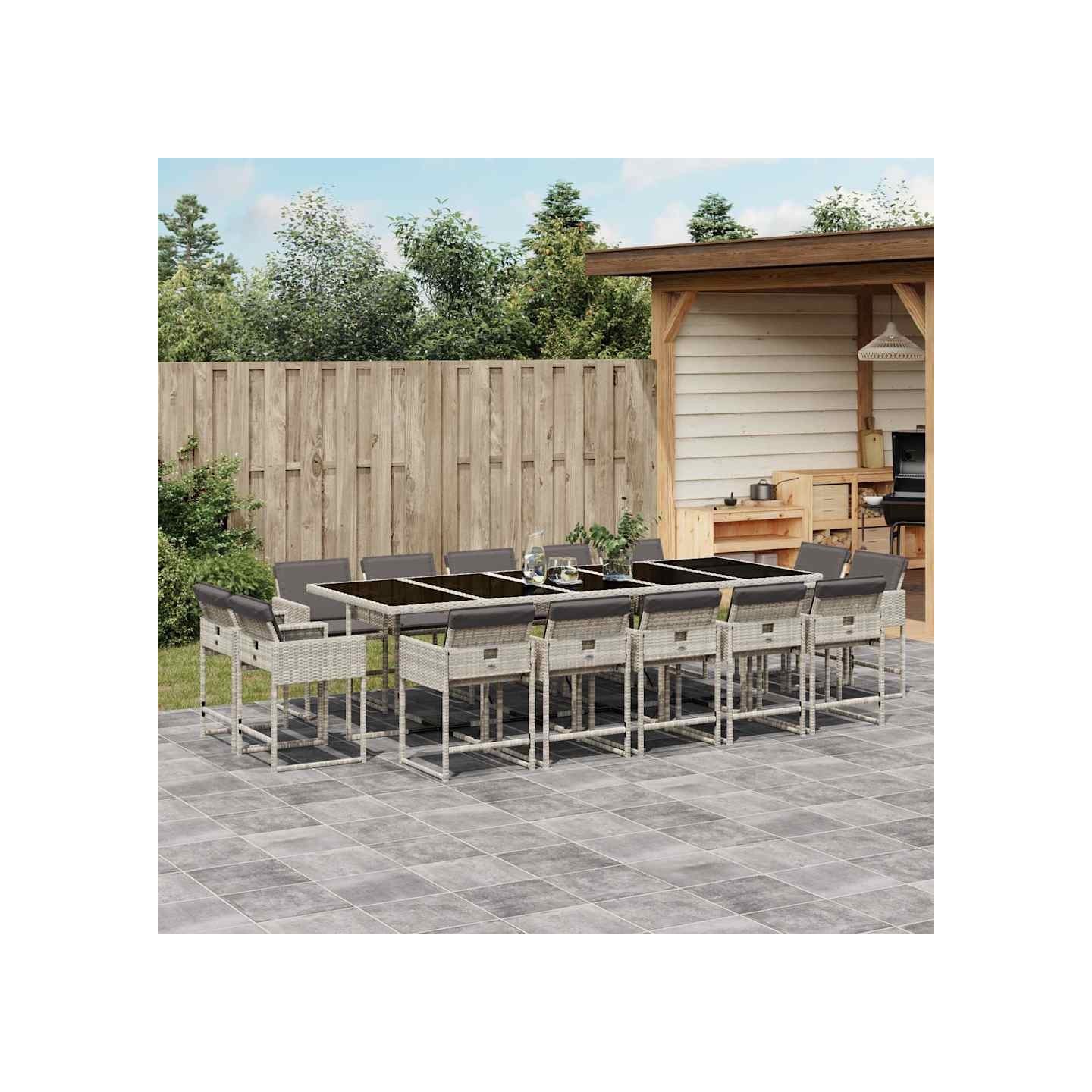 Ensemble à manger de jardin et coussins 15 pcs gris clair rotin