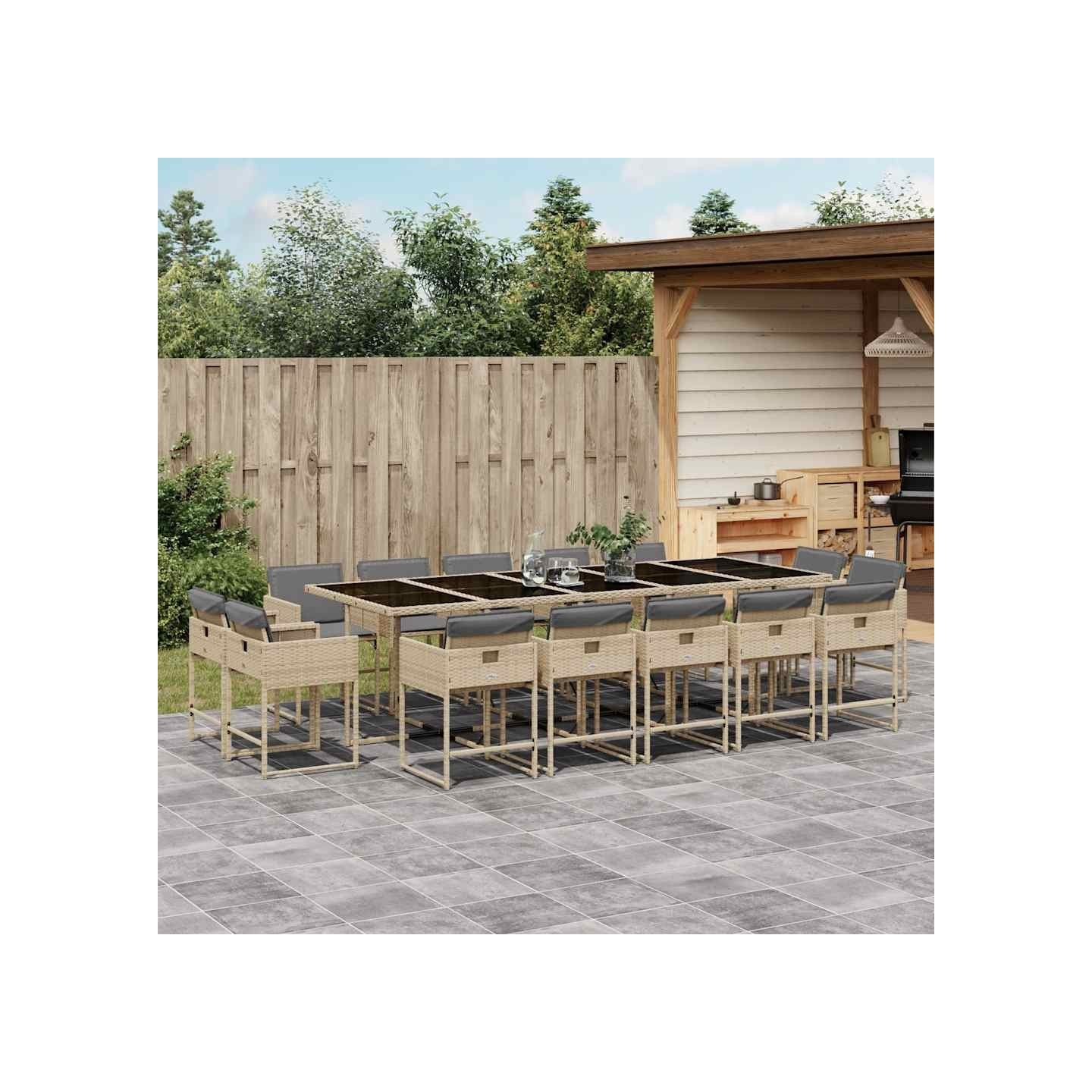 Ensemble à manger de jardin et coussins 15 pcs mélange beige