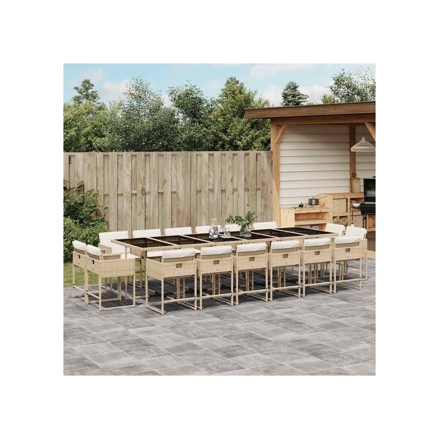Ensemble à manger de jardin et coussins 17 pcs beige