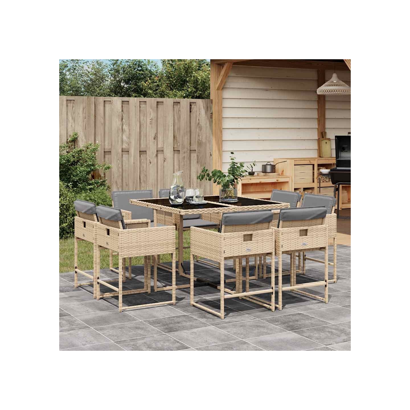 Ensemble à manger de jardin et coussins 9 pcs mélange beige