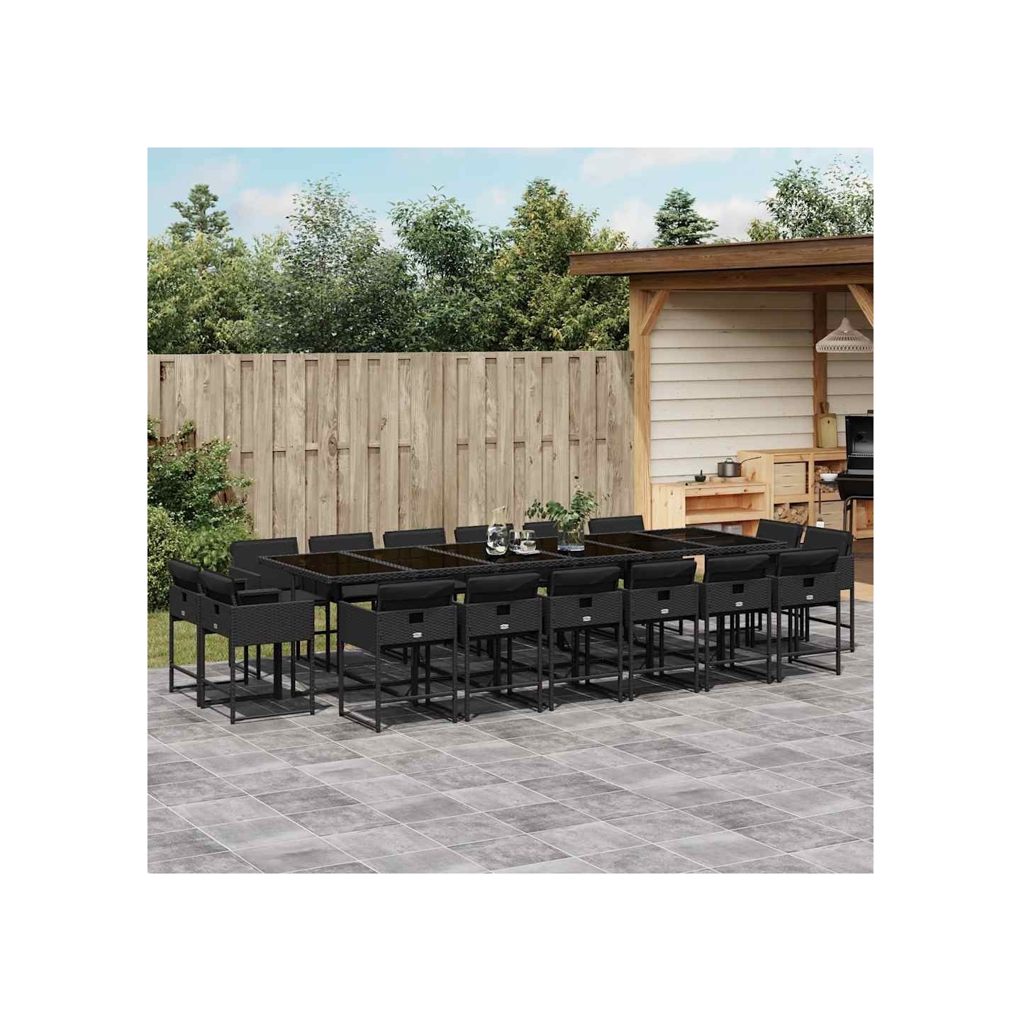 Ensemble à manger de jardin 17 pcs coussins noir résine tressée