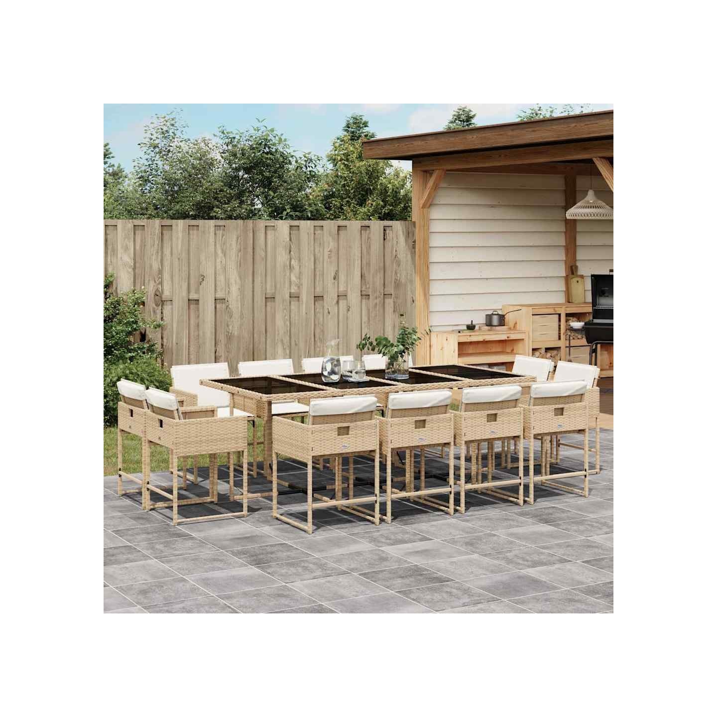 Ensemble à manger de jardin et coussins 13 pcs beige