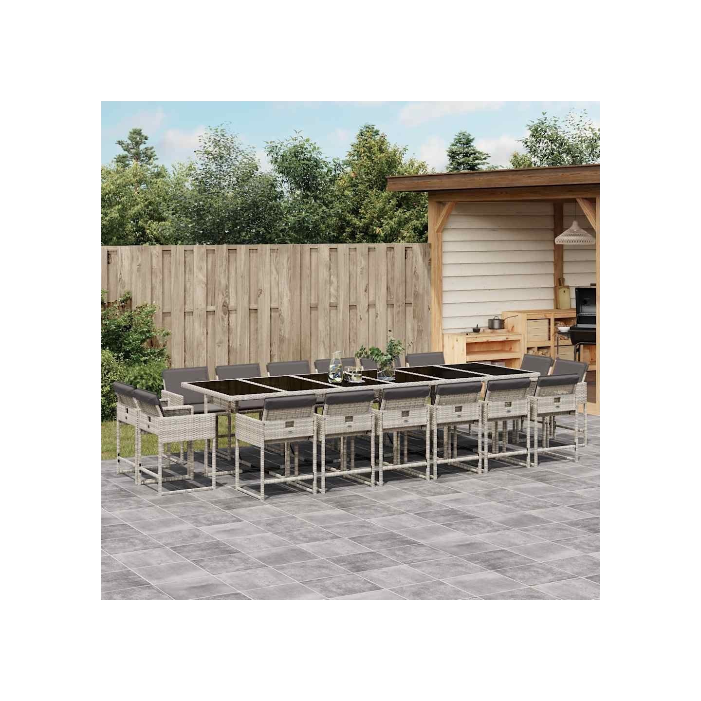 Ensemble à manger de jardin et coussins 17 pcs gris clair rotin