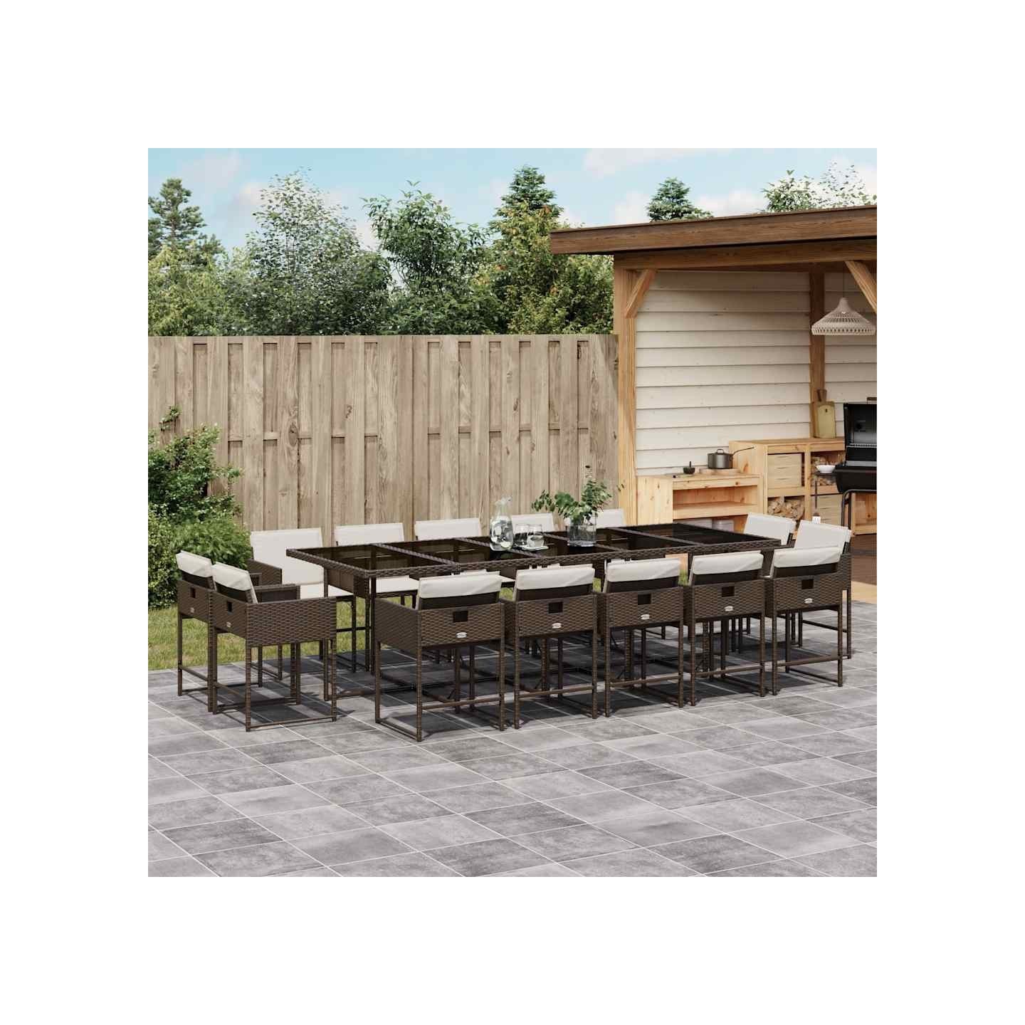 Ensemble à manger de jardin avec coussins 15 pcs marron rotin