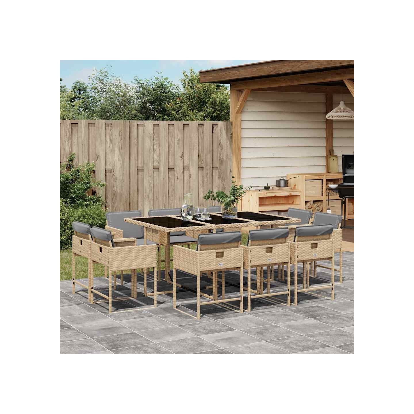 Ensemble à manger de jardin et coussins 11 pcs mélange beige