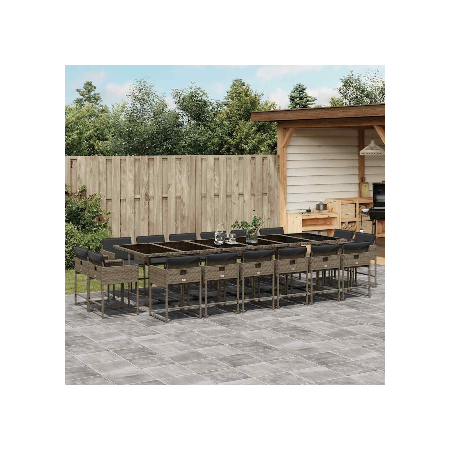 Ensemble à manger de jardin 17 pcs et coussins résine tressée