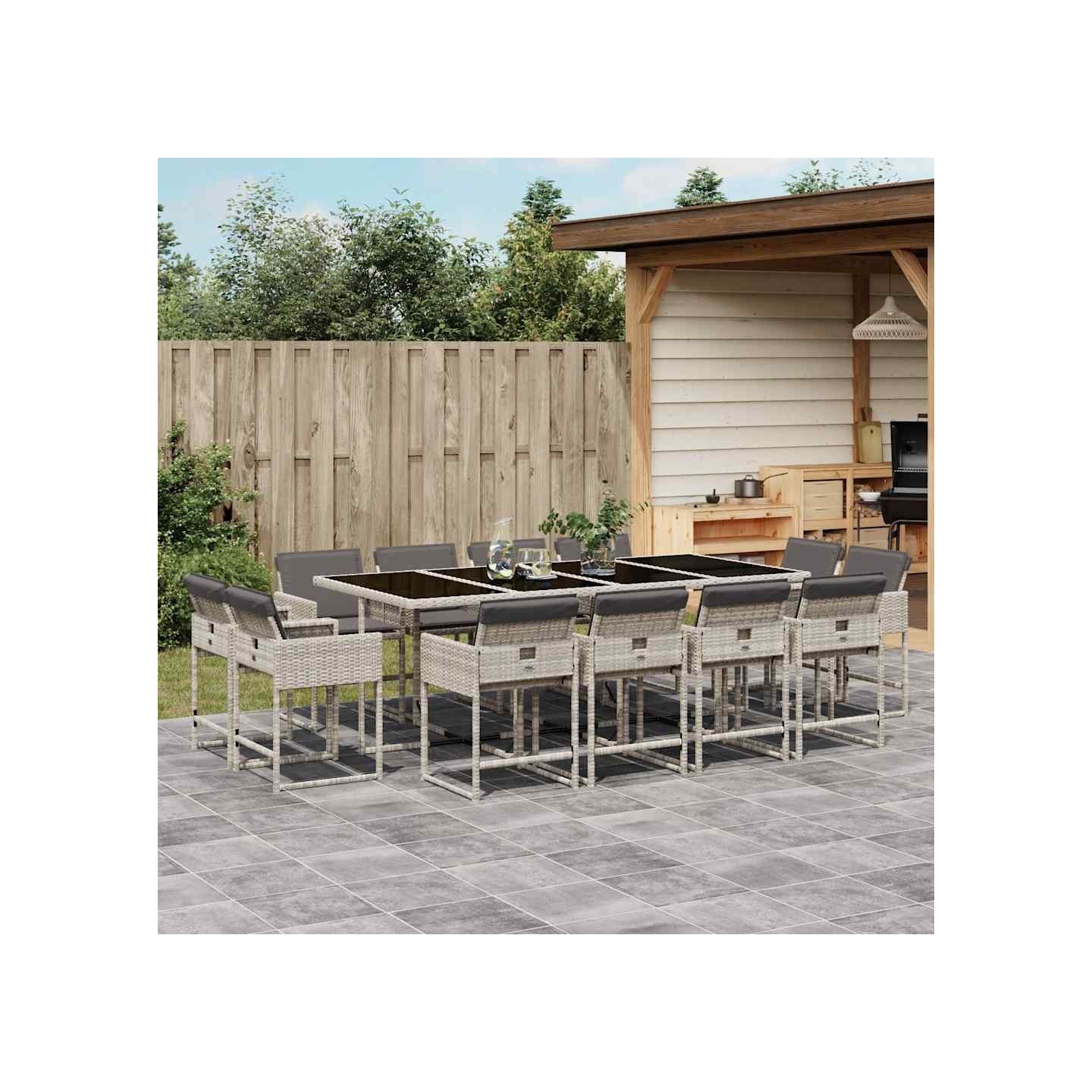 Ensemble à manger de jardin et coussins 13 pcs gris clair rotin