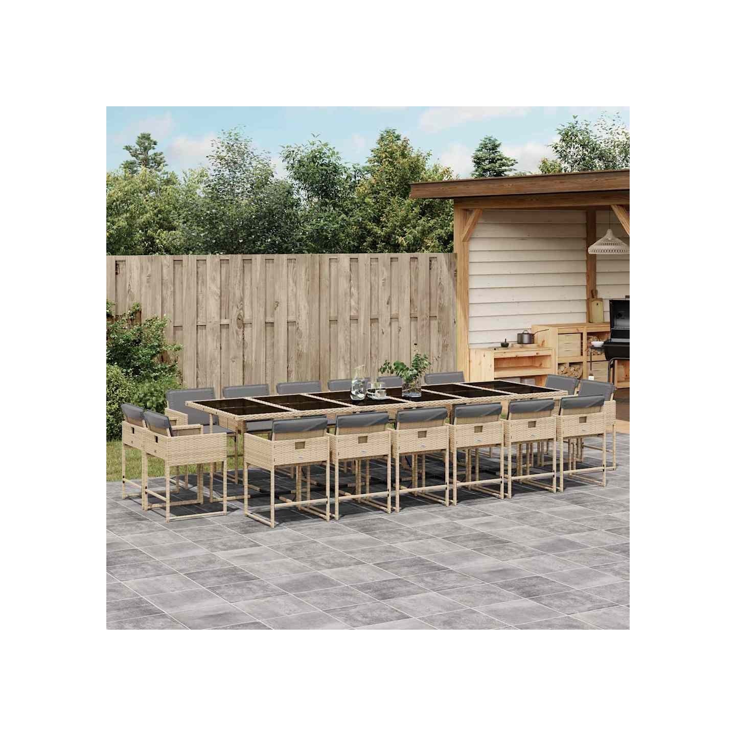 Ensemble à manger de jardin et coussins 17 pcs mélange beige