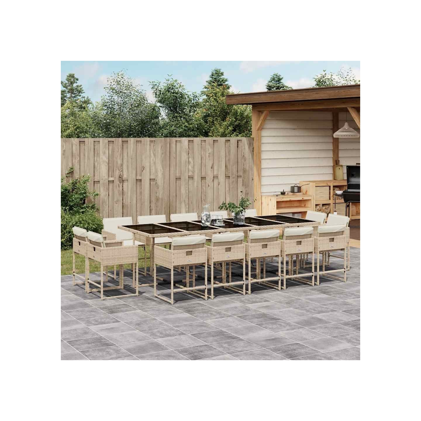 Ensemble à manger de jardin et coussins 15 pcs beige