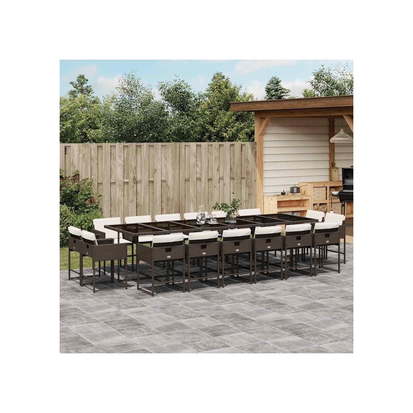 Ensemble à manger de jardin et coussins 17 pcs marron rotin