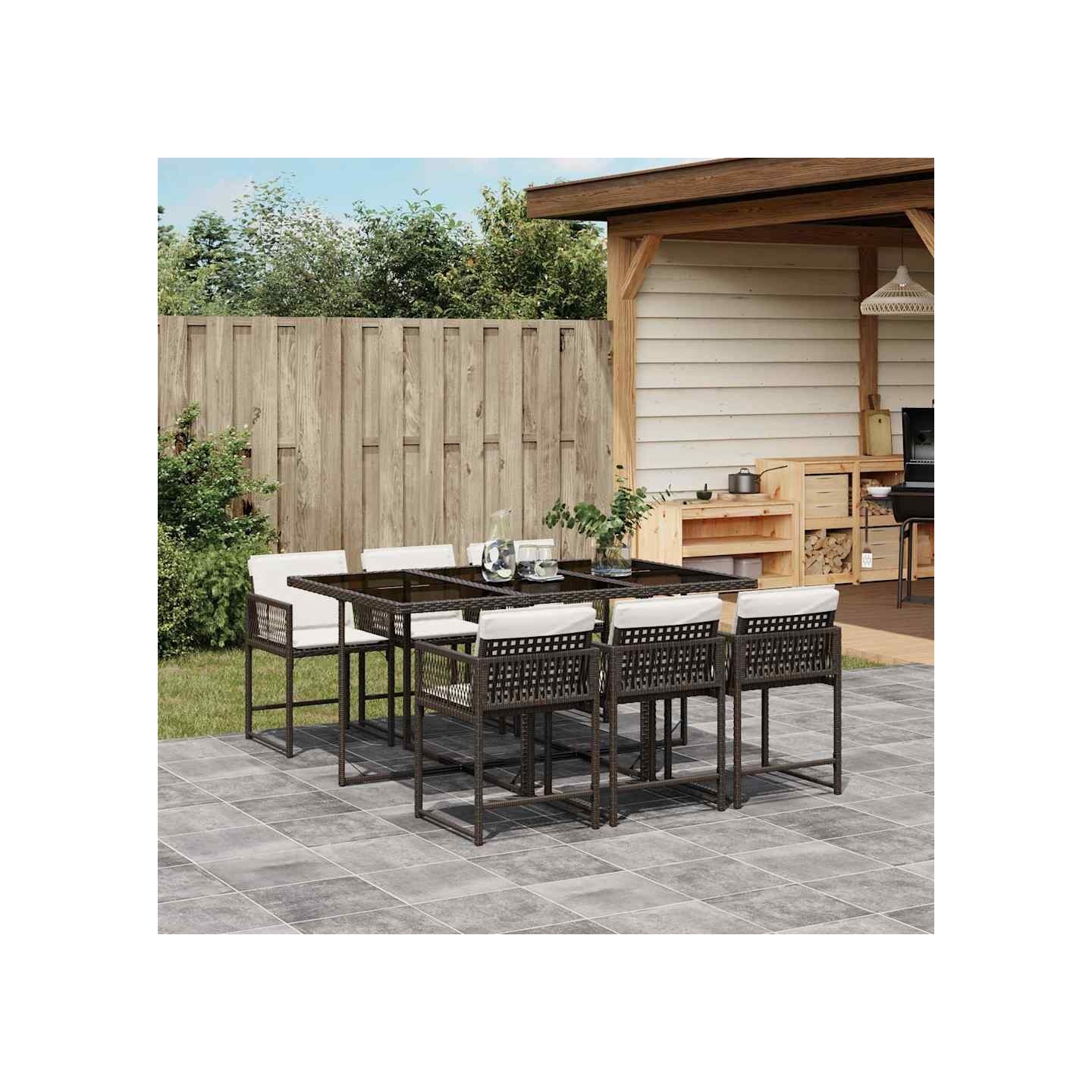 Ensemble à manger de jardin et coussins 7 pcs marron rotin