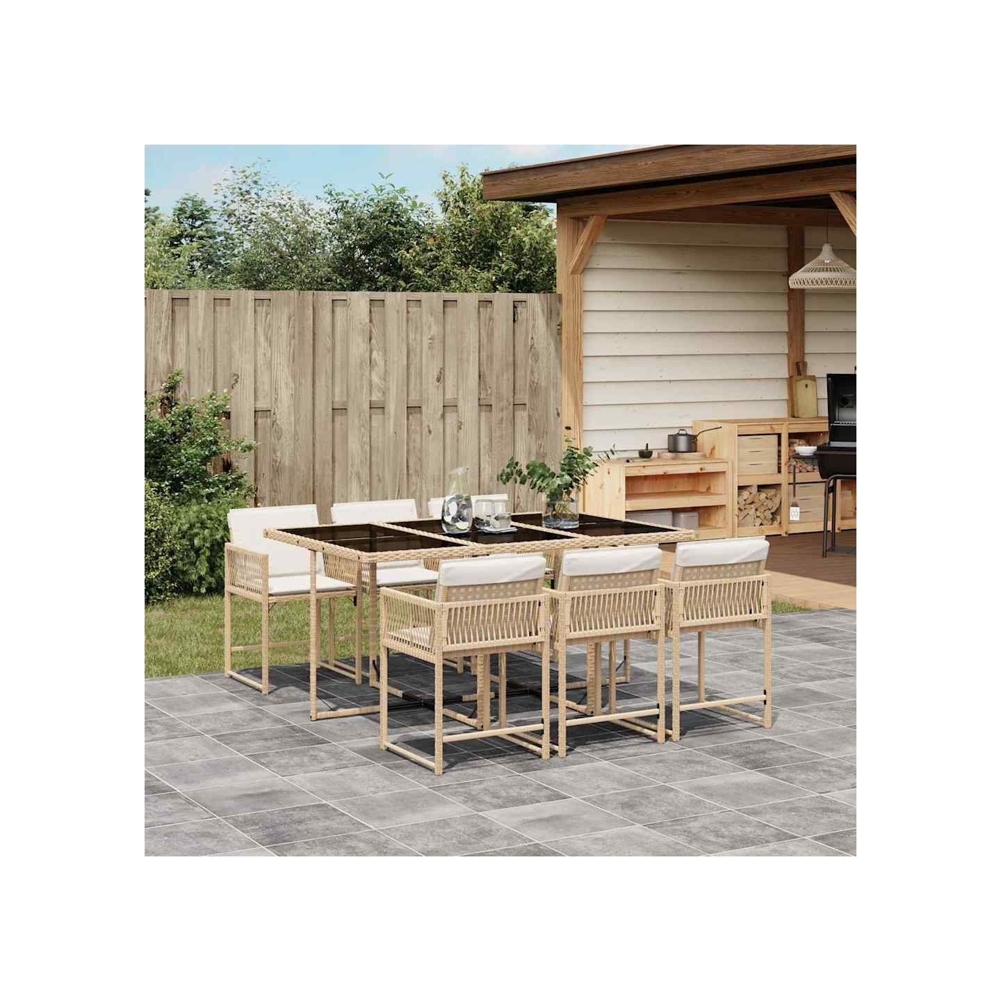 Ensemble à manger de jardin et coussins 7 pcs beige poly rotin