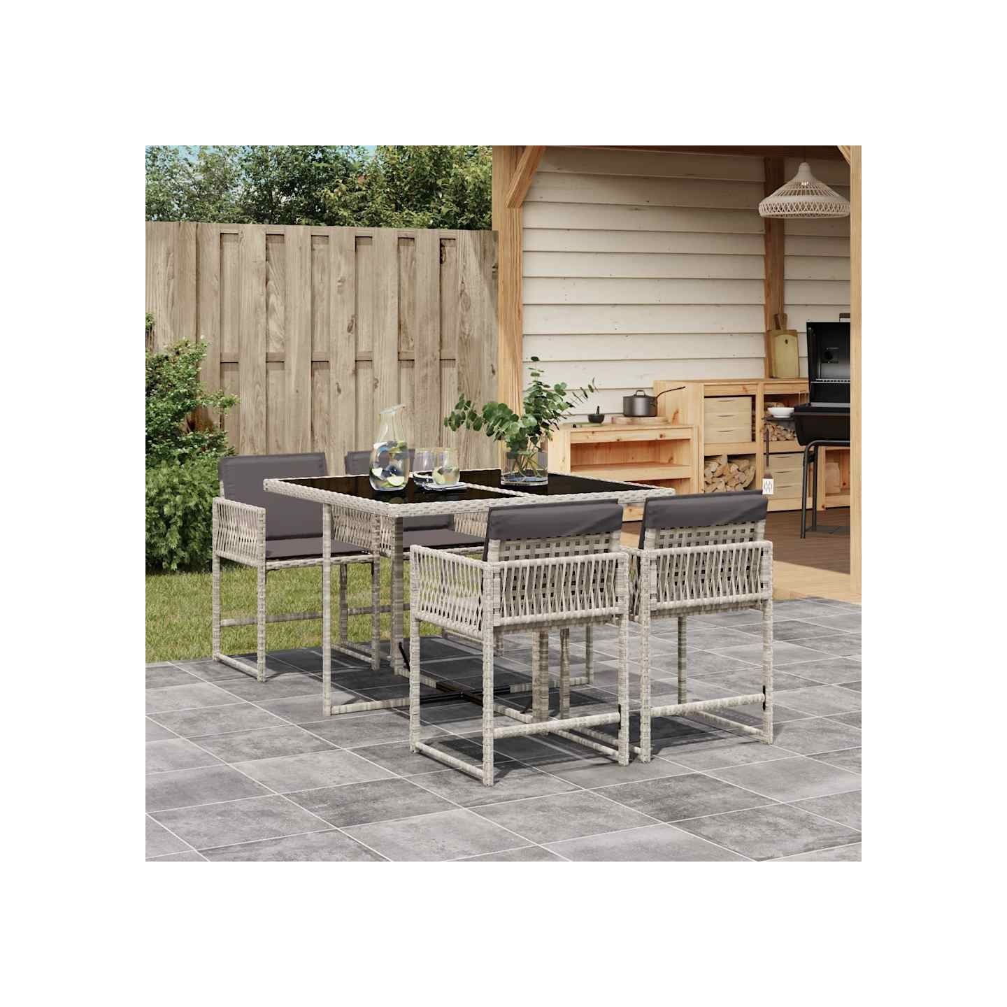 Ensemble à manger de jardin et coussins 5 pcs gris clair rotin