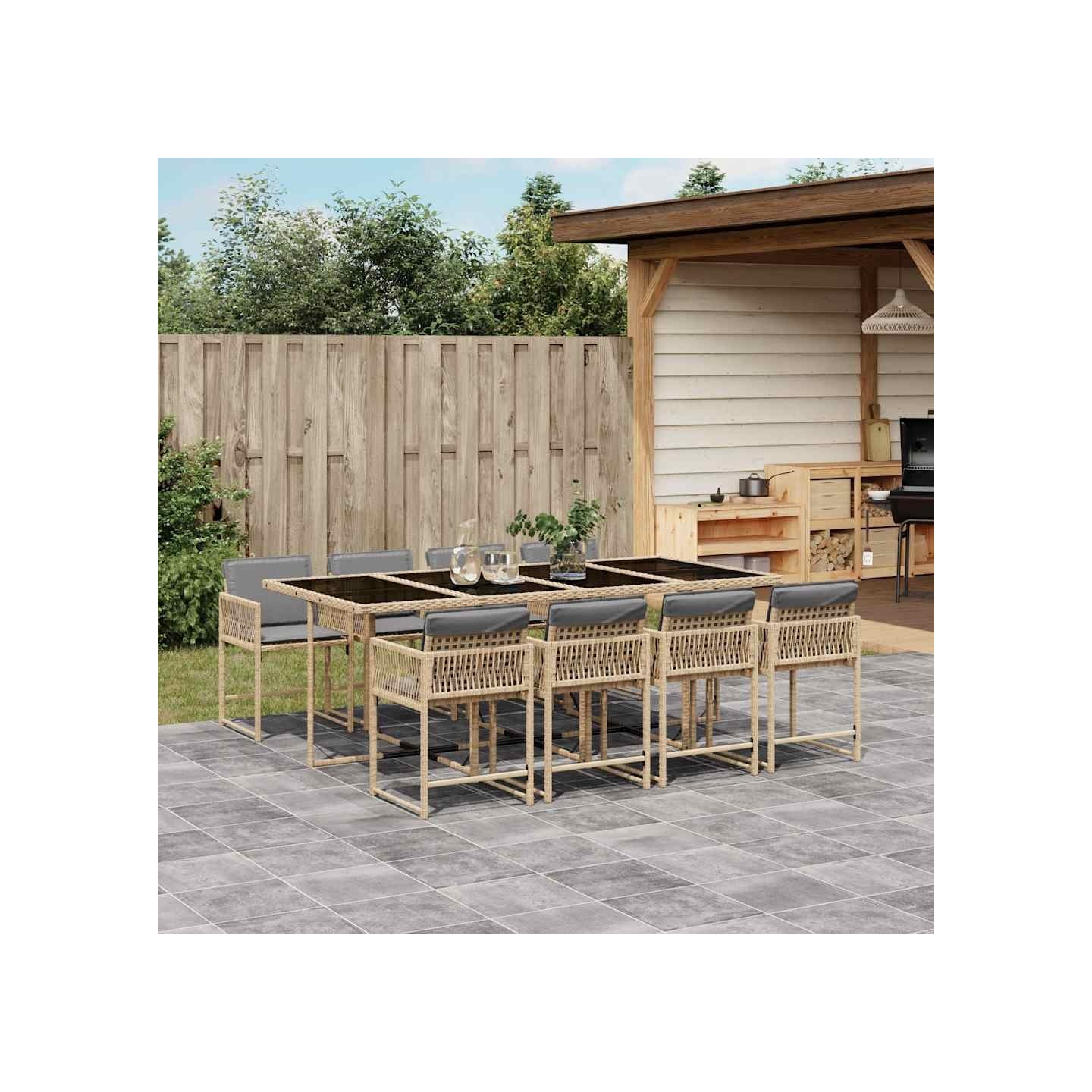 Ensemble à manger de jardin et coussins 9 pcs mélange beige