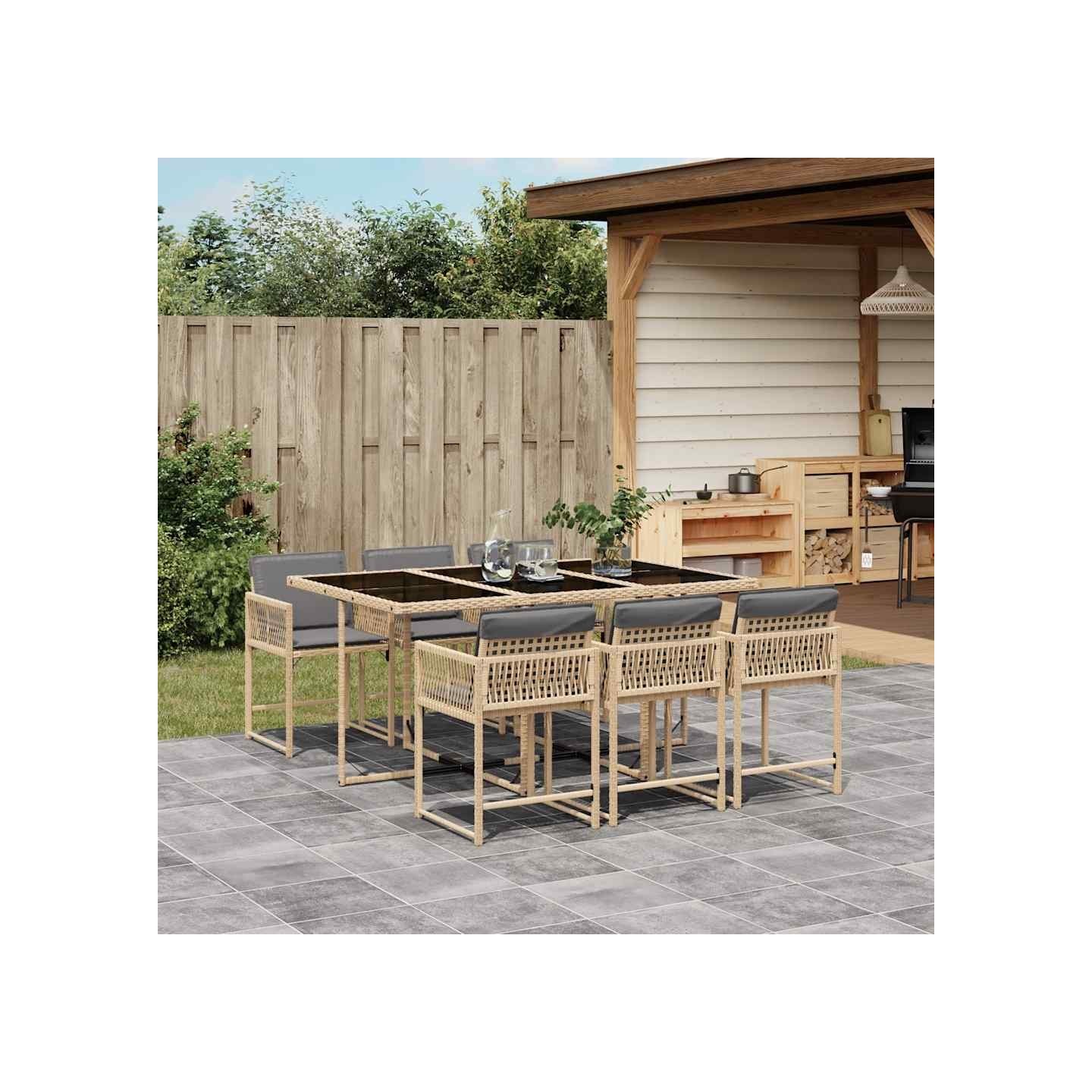 Ensemble à manger de jardin coussins 7 pcs mélange beige rotin