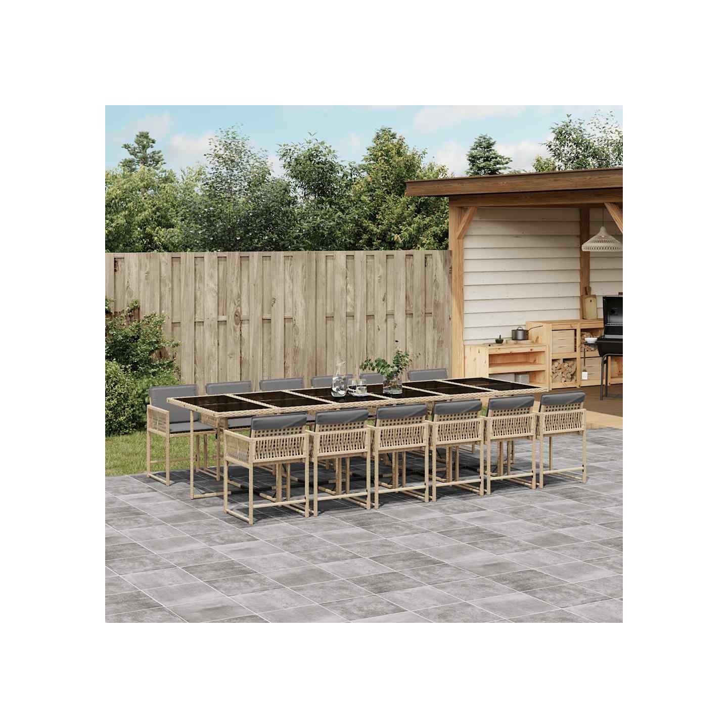 Ensemble à manger de jardin coussins 13 pcs mélange beige rotin