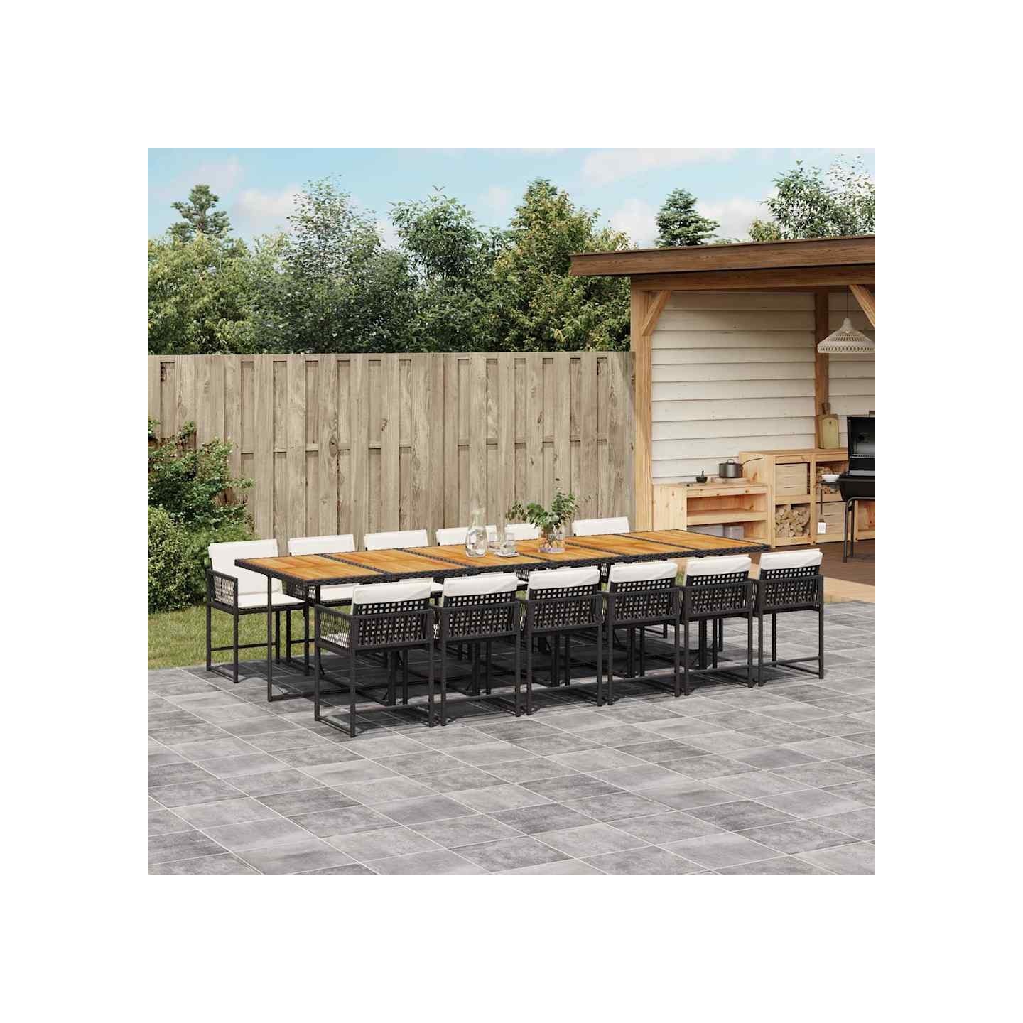 Ensemble à manger de jardin 13 pcs coussins noir résine tressée