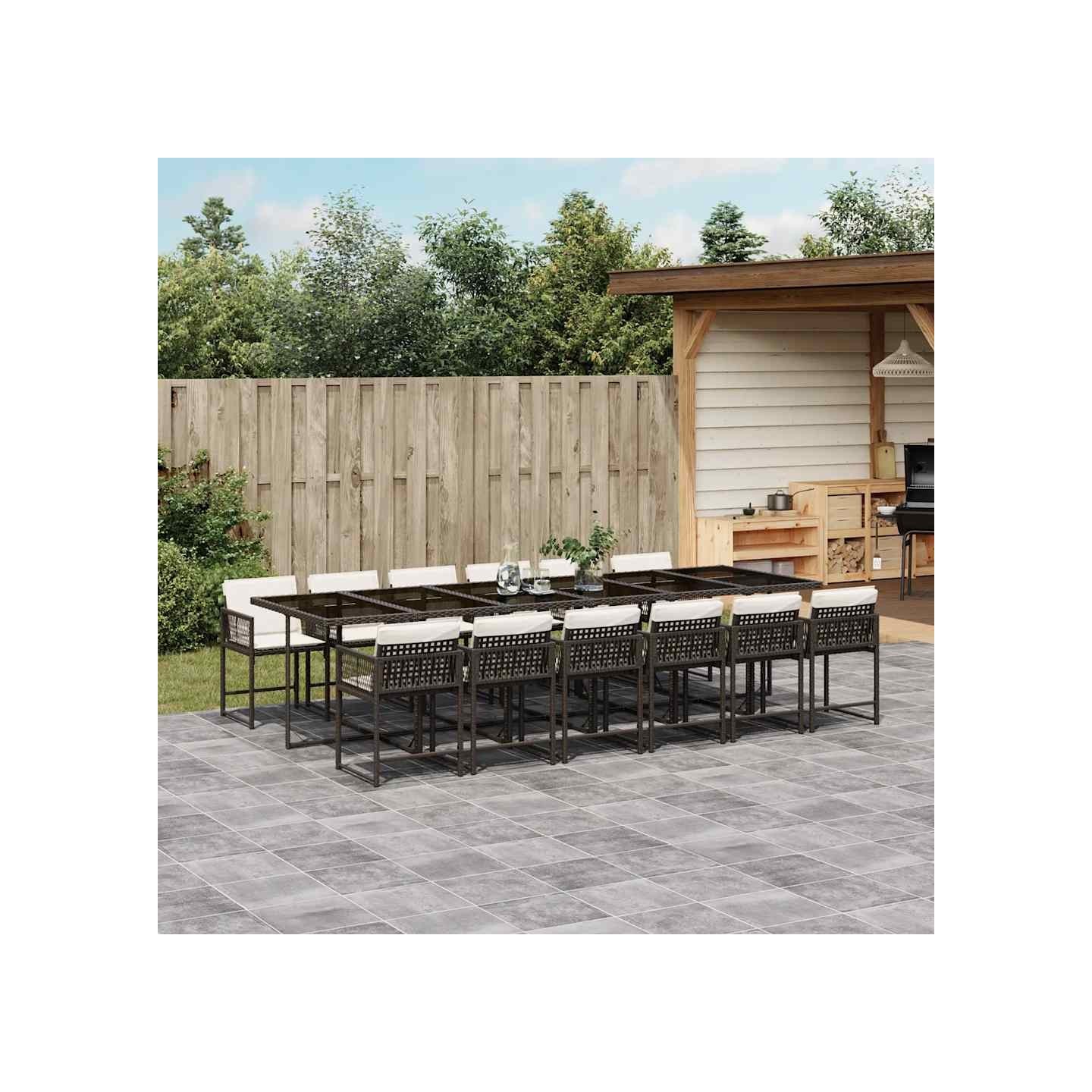 Ensemble à manger de jardin avec coussins 13 pcs marron rotin