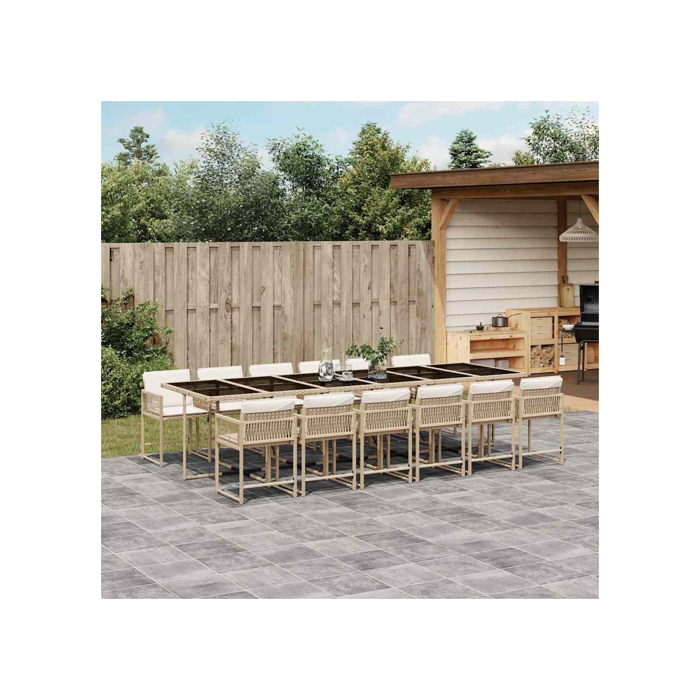 Ensemble à manger de jardin et coussins 13 pcs beige