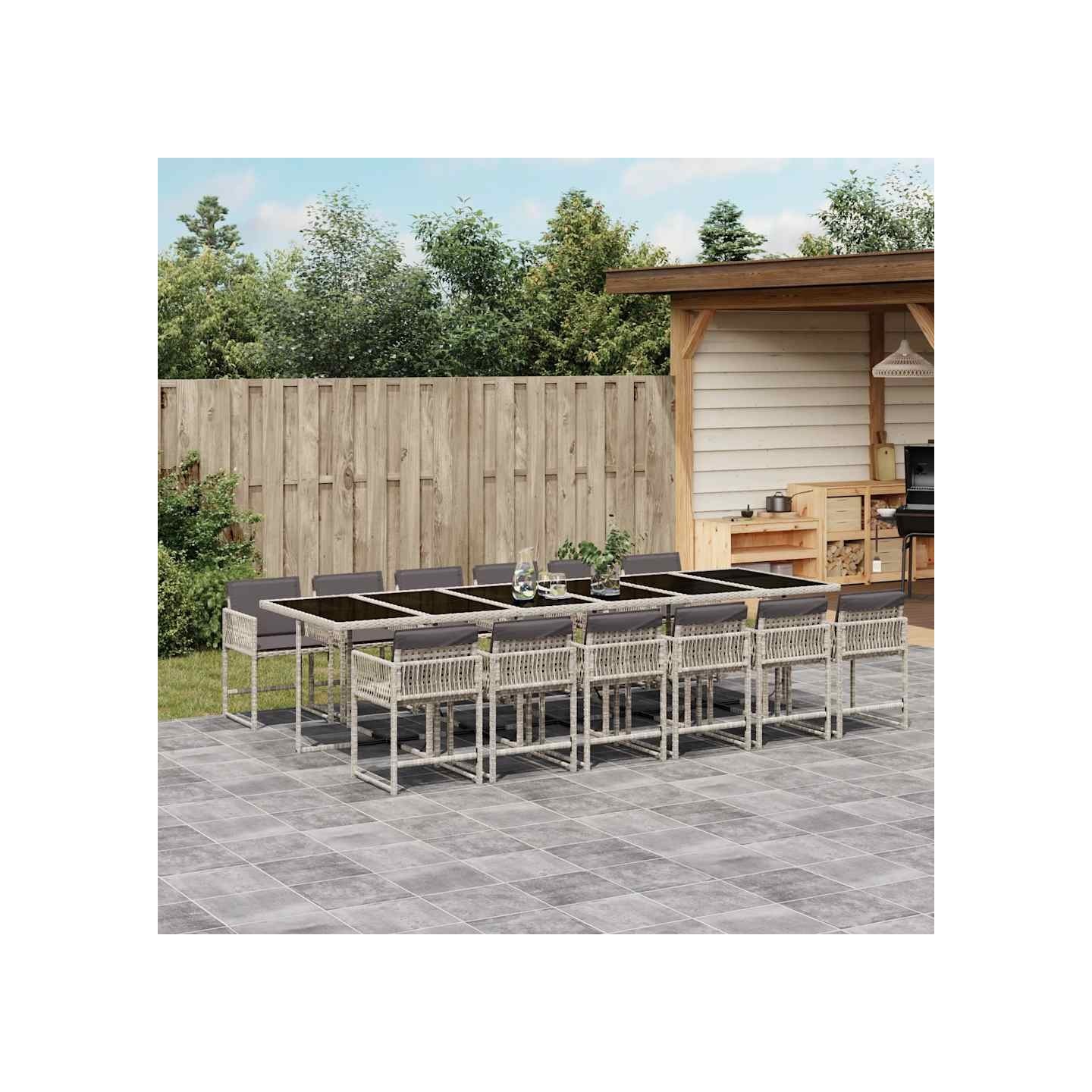 Ensemble à manger de jardin et coussins 13 pcs gris clair rotin