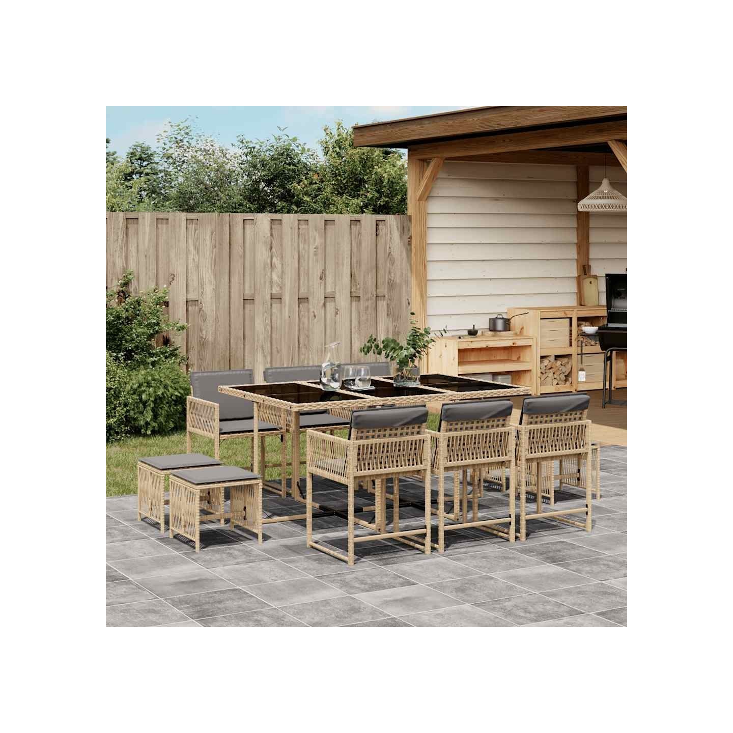 Ensemble à manger de jardin et coussins 11 pcs mélange beige