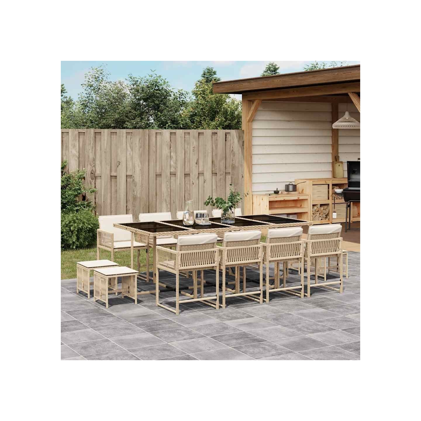 Ensemble à manger de jardin et coussins 13 pcs beige