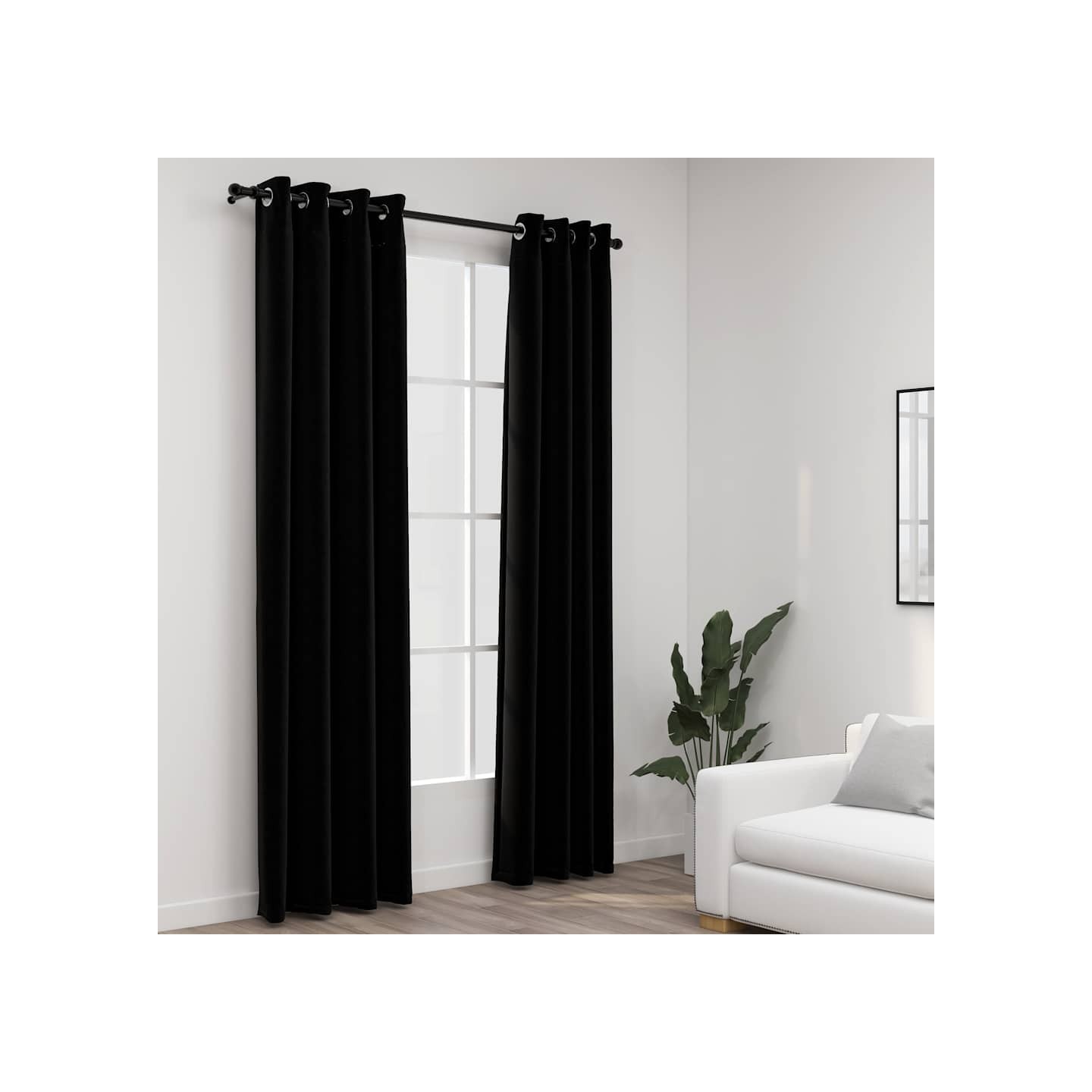 Rideaux occultants Aspect lin avec œillets 2 pcs Noir 140x225cm